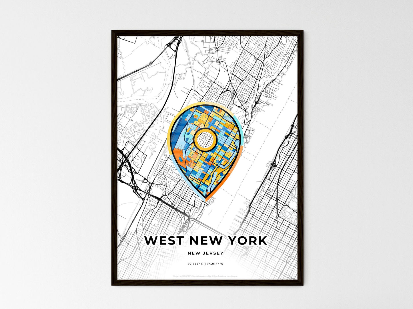 West New York New Jersey wedding art map with pointer icon