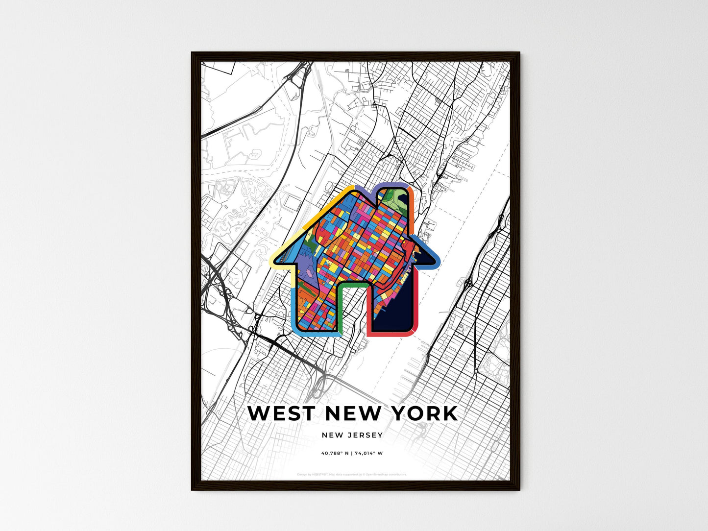 West New York New Jersey wedding art map with home icon