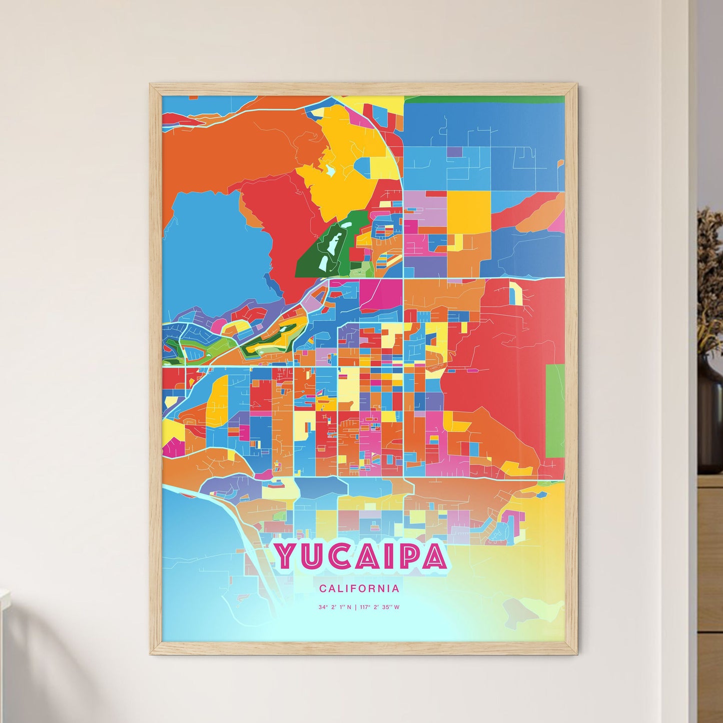 Colorful YUCAIPA CALIFORNIA Fine Art Map Crazy Colors