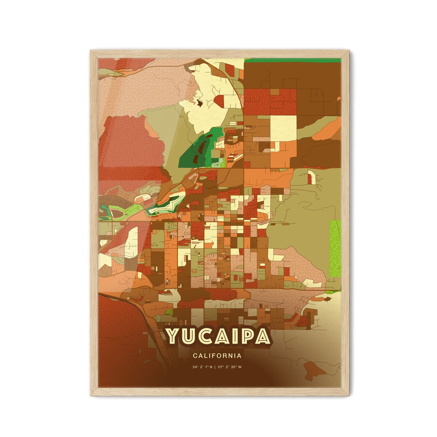 Colorful YUCAIPA CALIFORNIA Fine Art Map Farmhouse