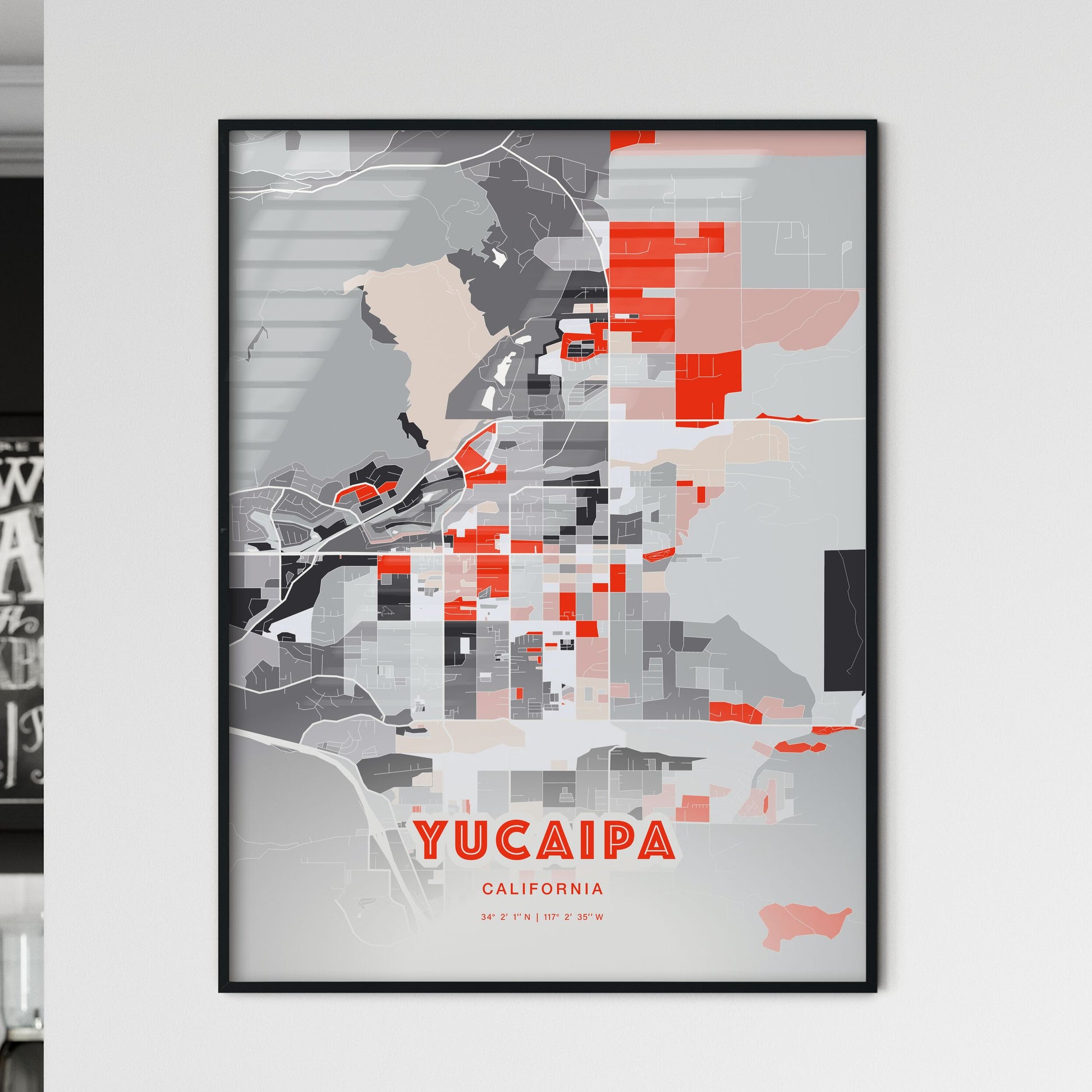 Colorful YUCAIPA CALIFORNIA Fine Art Map Modern