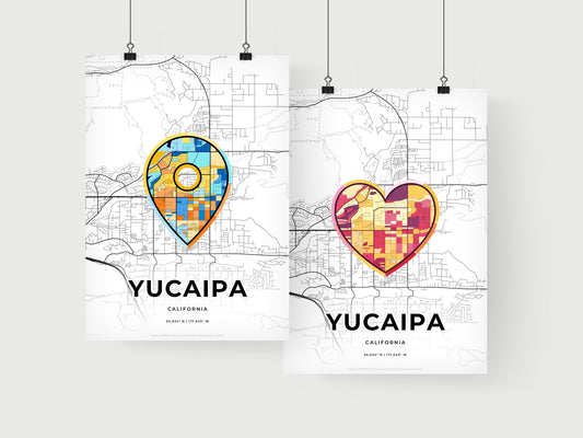YUCAIPA CALIFORNIA minimal art map with a colorful icon.