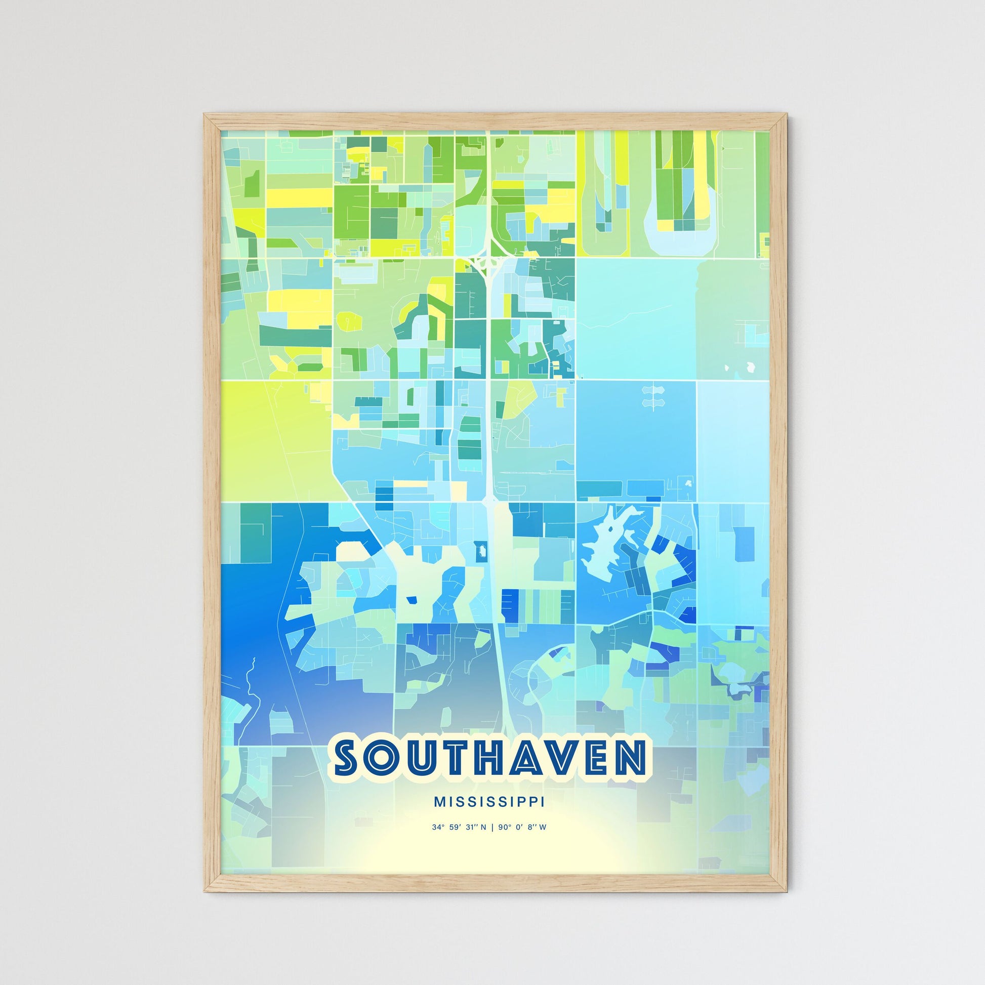 Colorful SOUTHAVEN MISSISSIPPI Fine Art Map Cool Blue