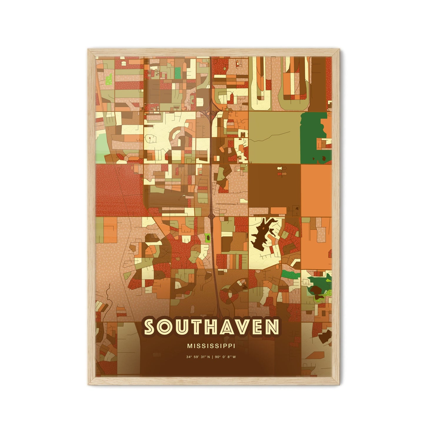 Colorful SOUTHAVEN MISSISSIPPI Fine Art Map Farmhouse