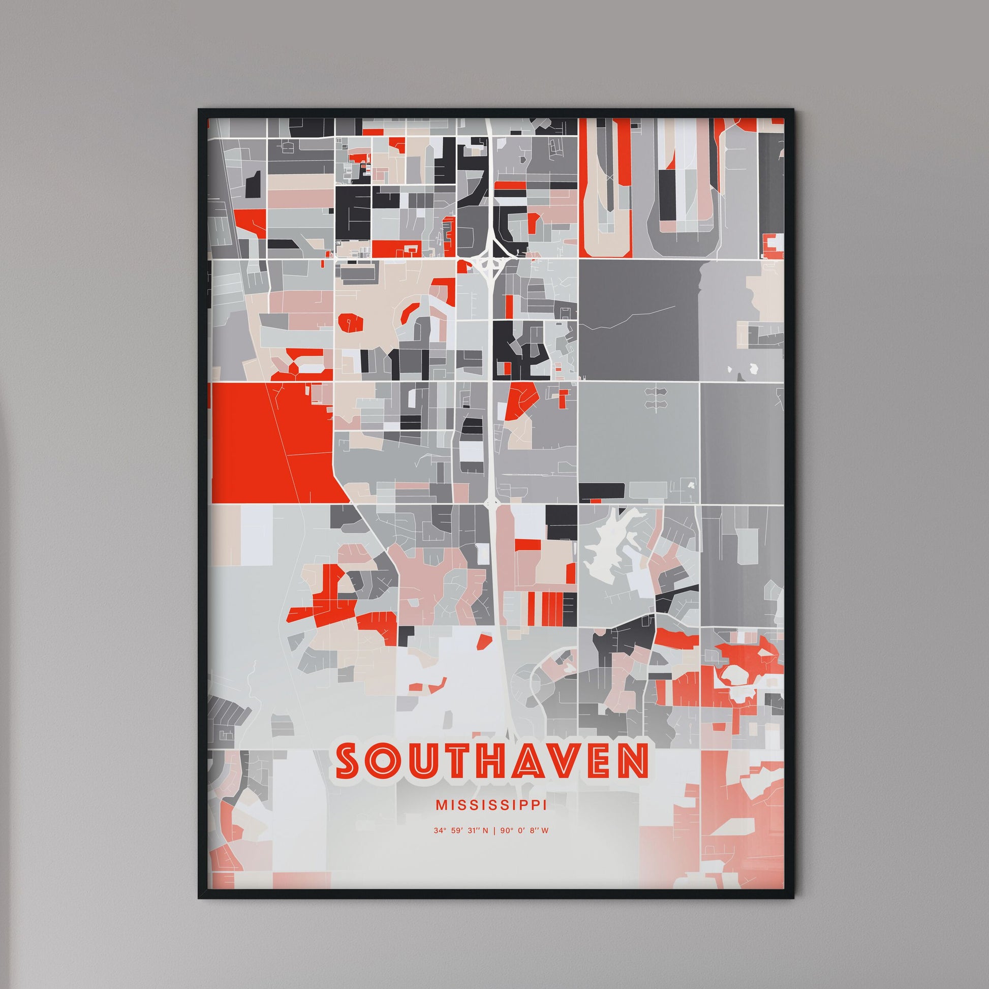 Colorful SOUTHAVEN MISSISSIPPI Fine Art Map Modern