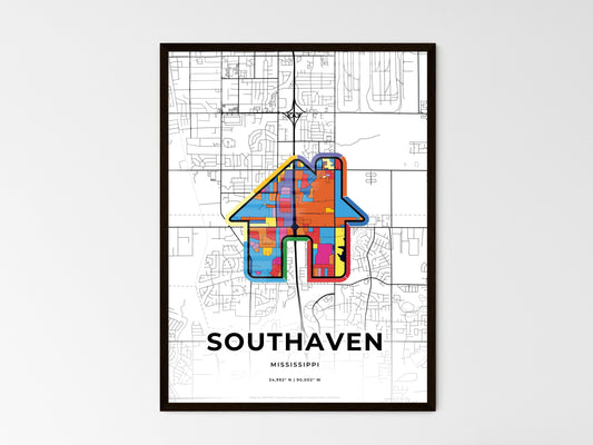 Southaven Mississippi wedding art map with home icon