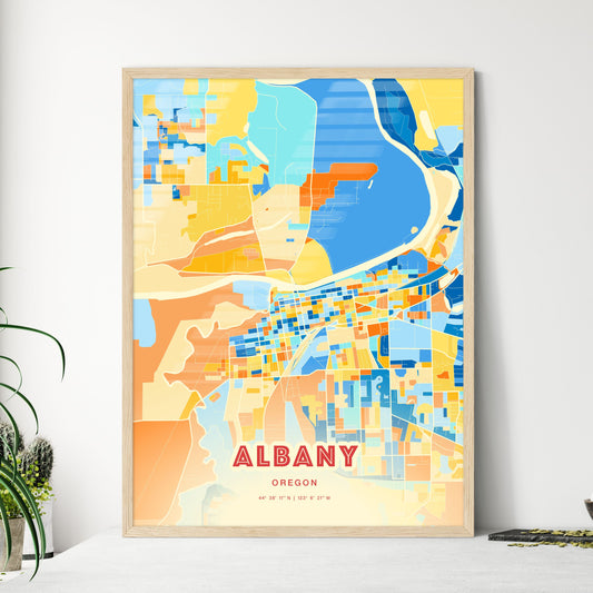 Colorful ALBANY OREGON Fine Art Map Blue Orange