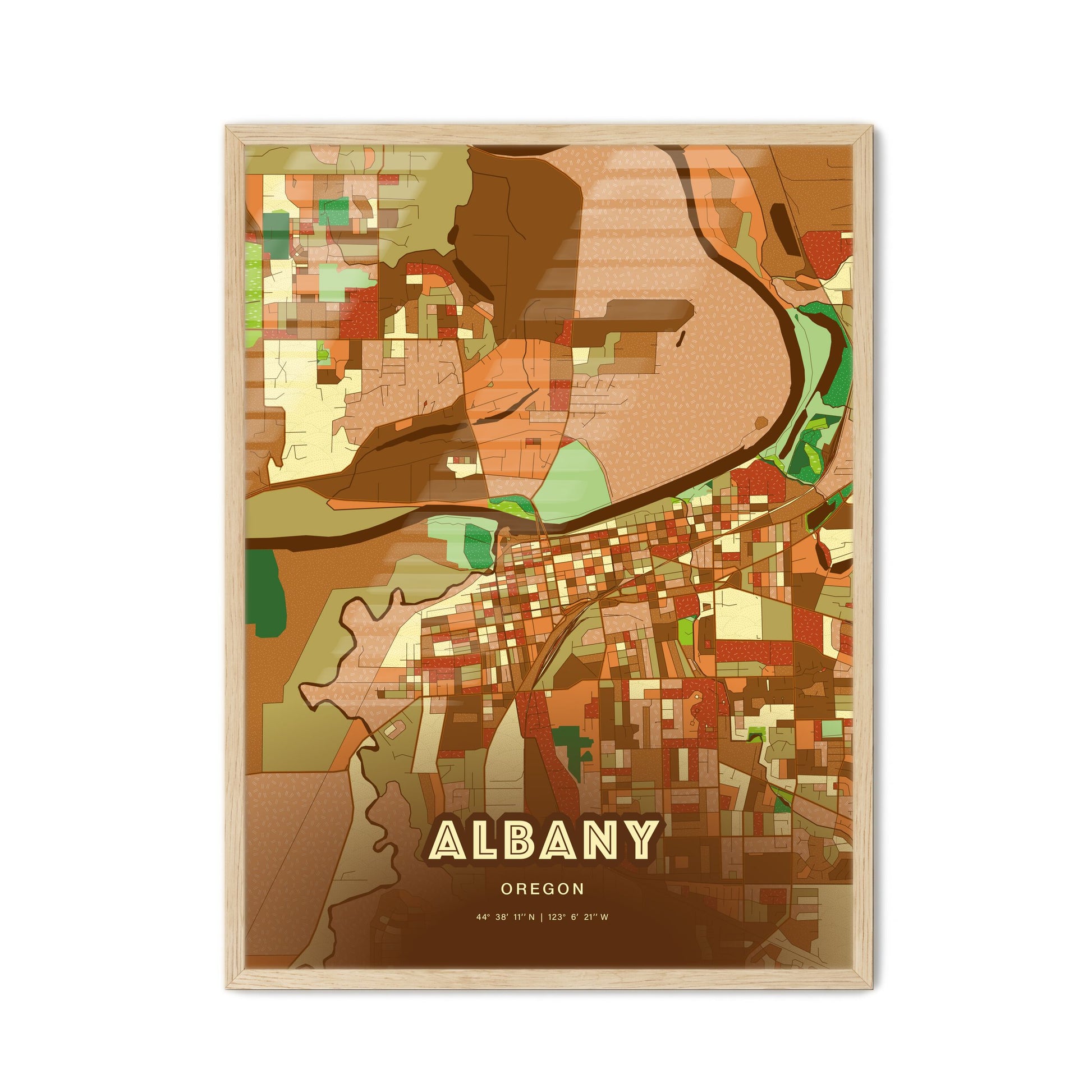 Colorful ALBANY OREGON Fine Art Map Farmhouse