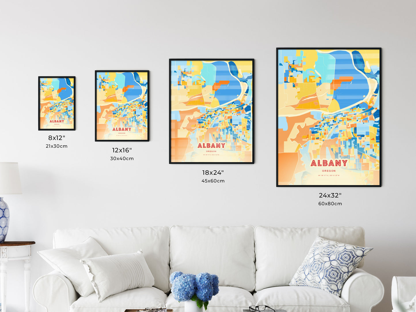 Colorful ALBANY OREGON Fine Art Map Blue Orange