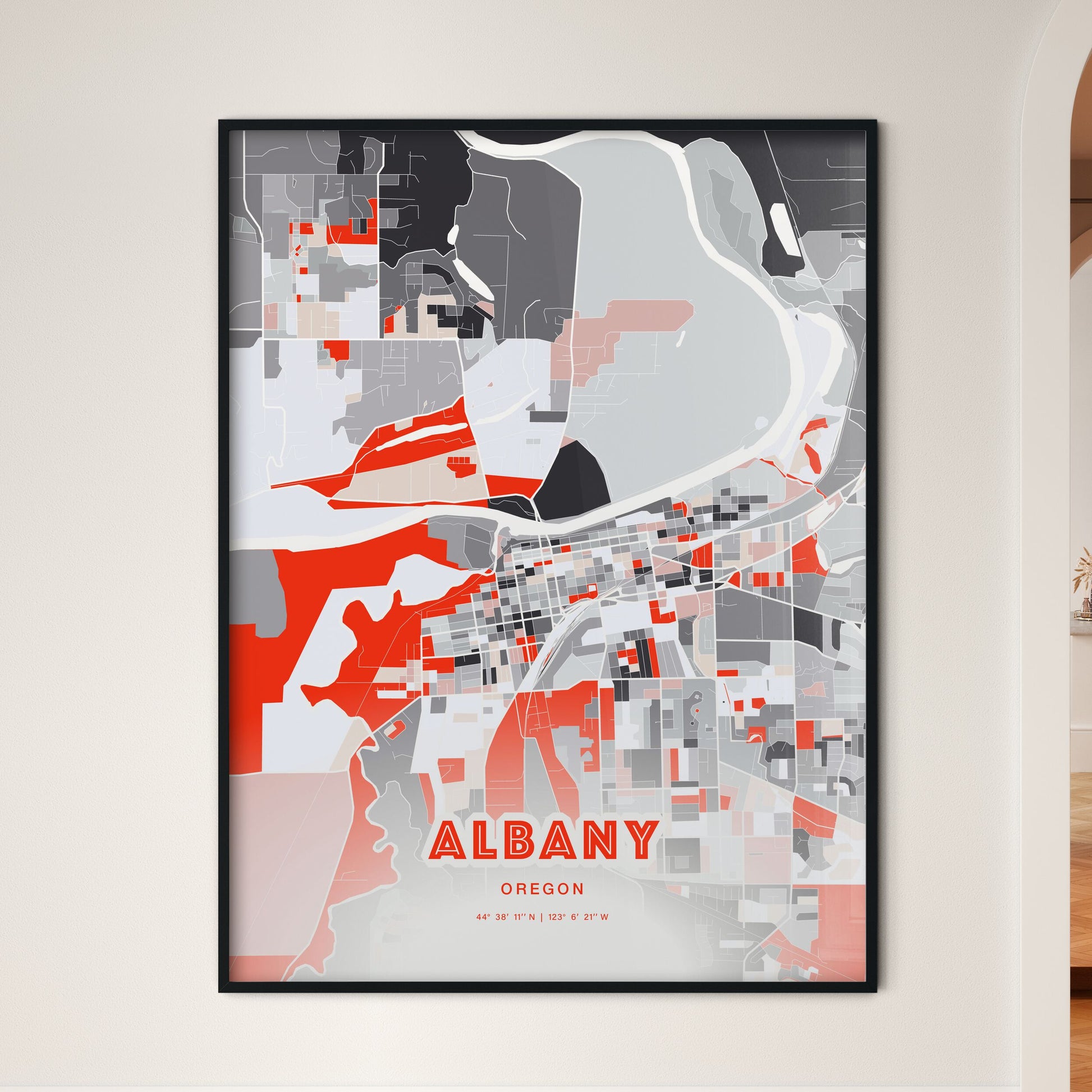 Colorful ALBANY OREGON Fine Art Map Modern