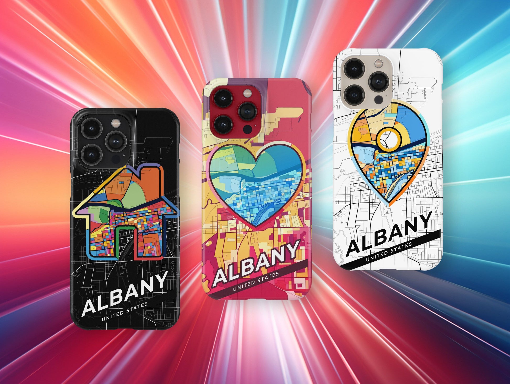 Albany Oregon slim phone case with colorful icon. Birthday, wedding or housewarming gift. Couple match cases.
