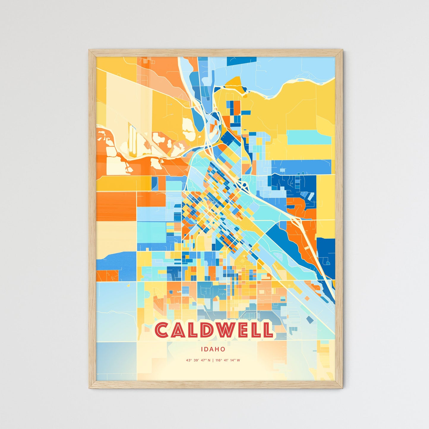 Colorful CALDWELL IDAHO Fine Art Map Blue Orange