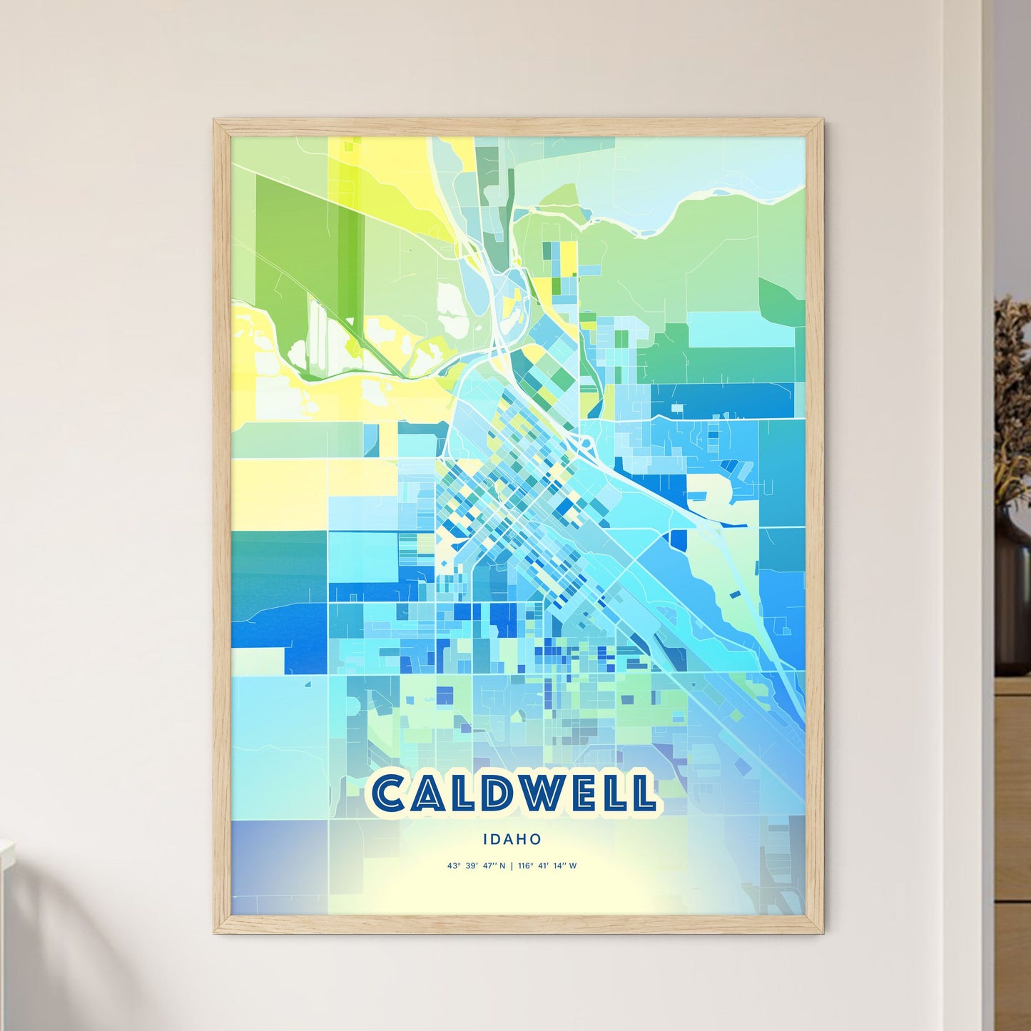 Colorful CALDWELL IDAHO Fine Art Map Cool Blue