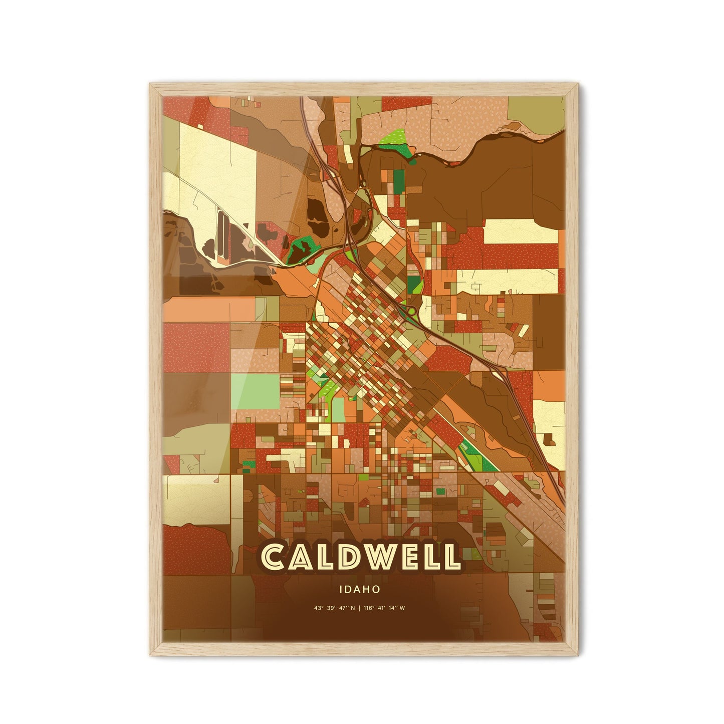 Colorful CALDWELL IDAHO Fine Art Map Farmhouse