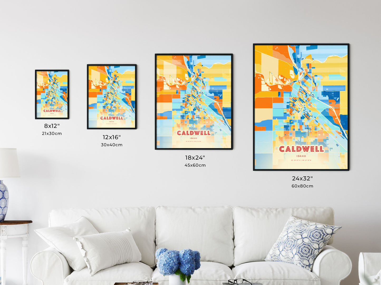 Colorful CALDWELL IDAHO Fine Art Map Blue Orange