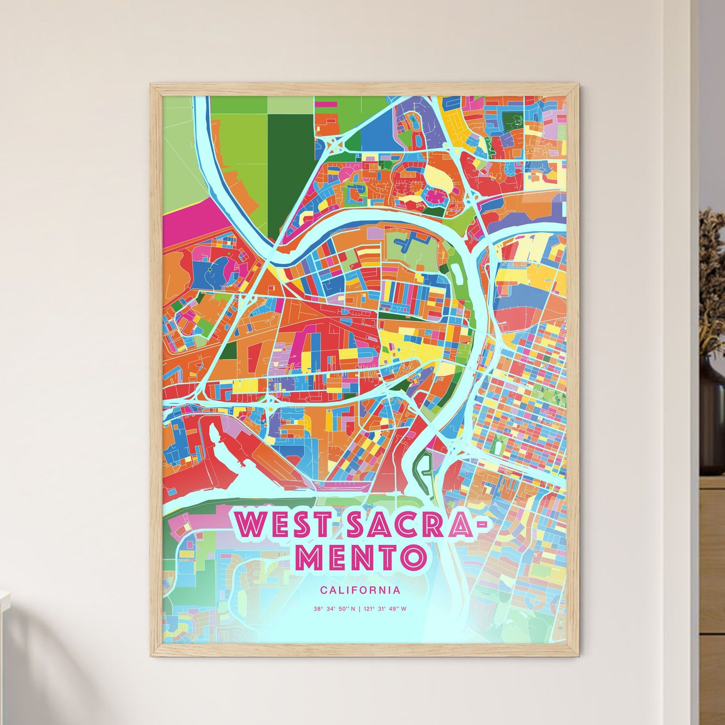 Colorful WEST SACRAMENTO CALIFORNIA Fine Art Map Crazy Colors