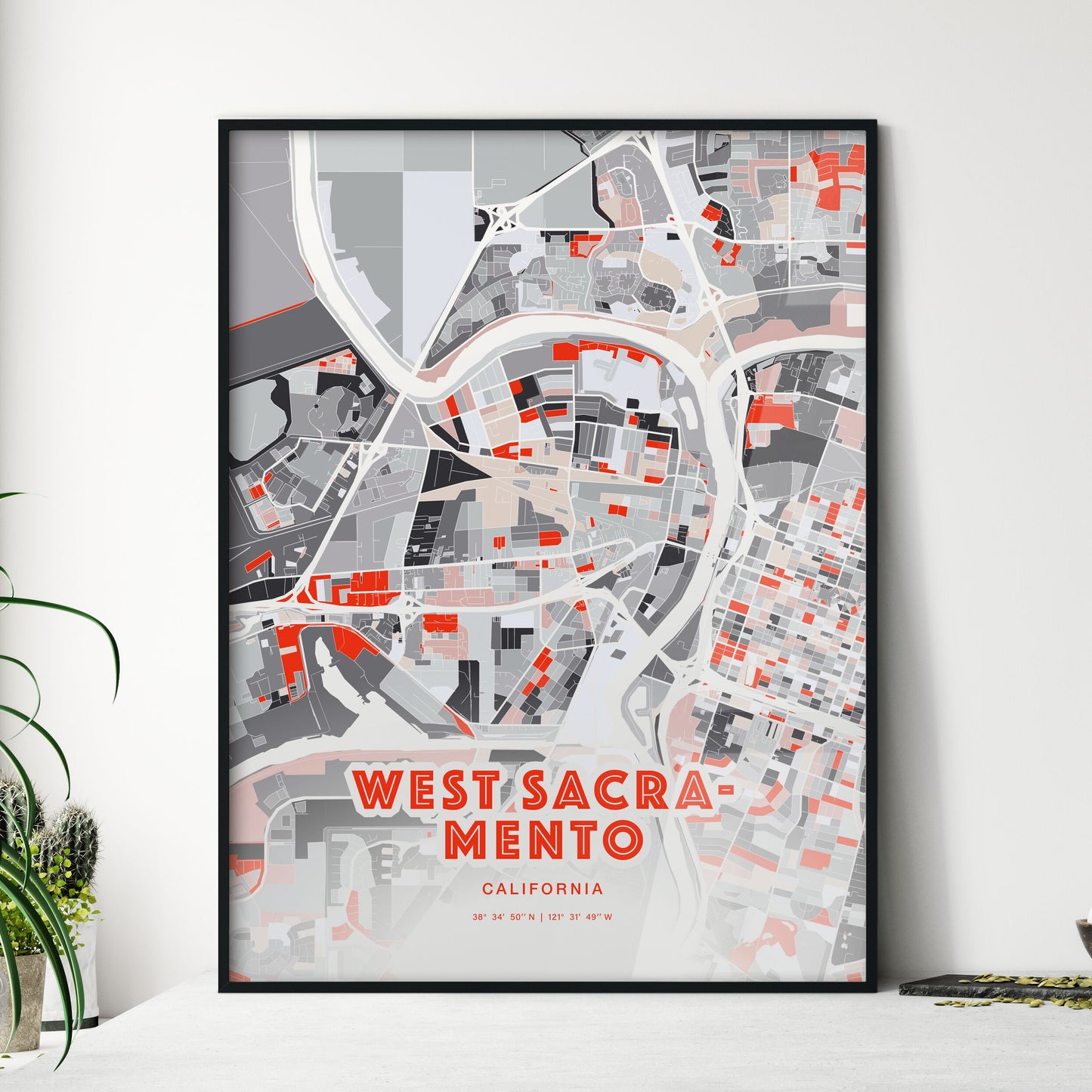 Colorful WEST SACRAMENTO CALIFORNIA Fine Art Map Modern