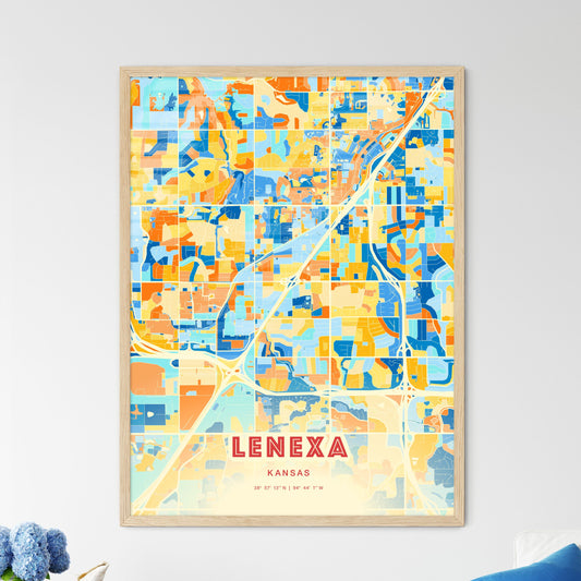 Colorful LENEXA KANSAS Fine Art Map Blue Orange