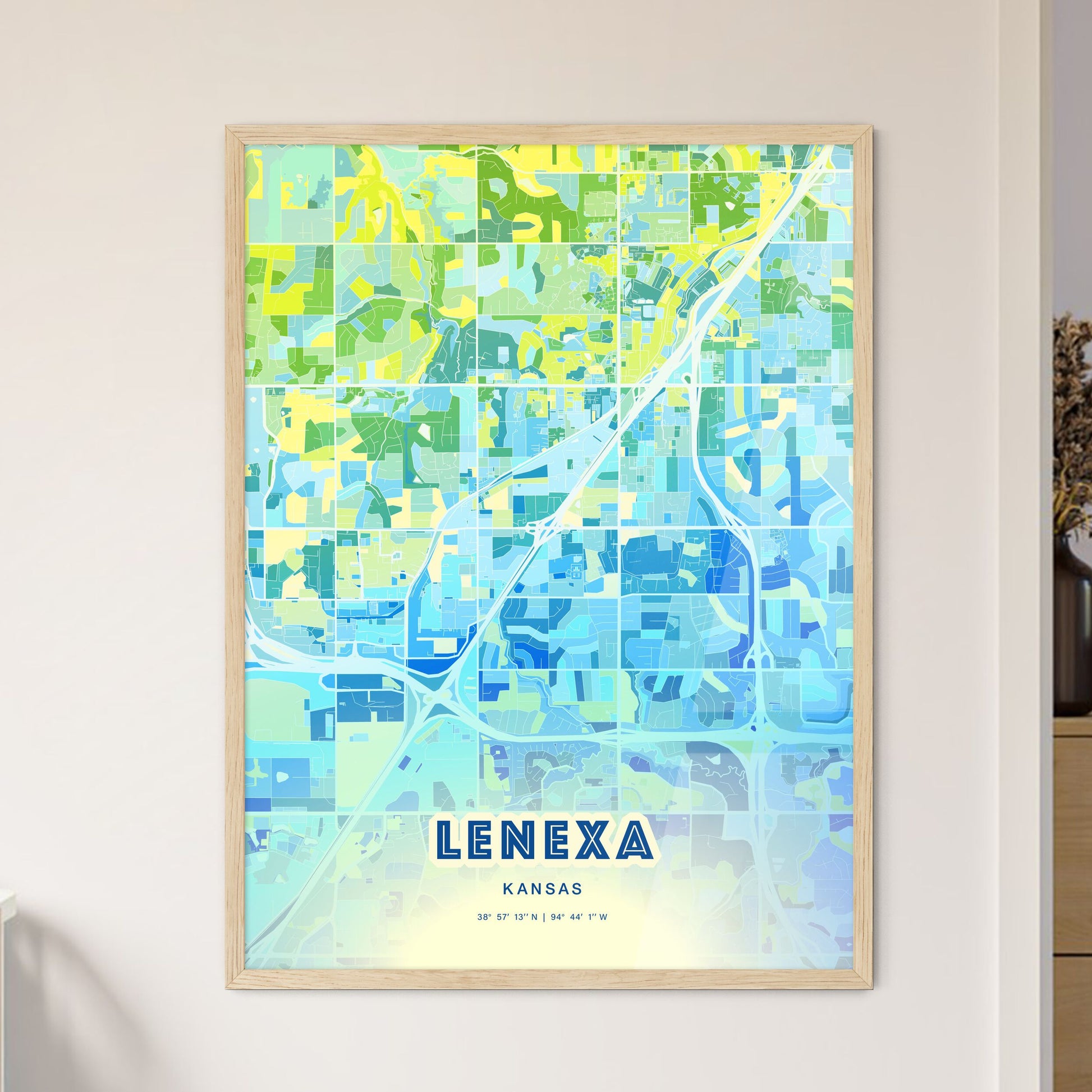 Colorful LENEXA KANSAS Fine Art Map Cool Blue