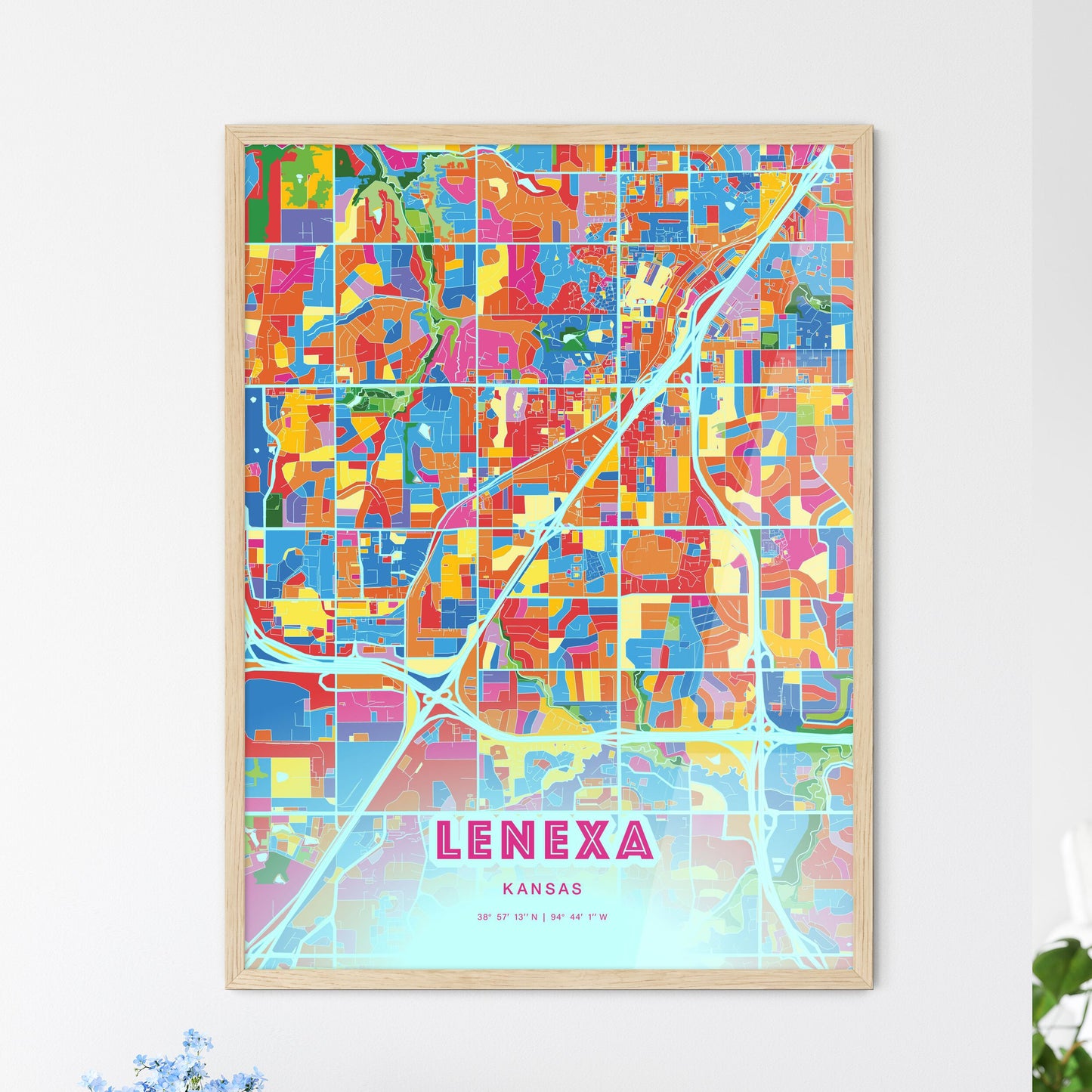 Colorful LENEXA KANSAS Fine Art Map Crazy Colors