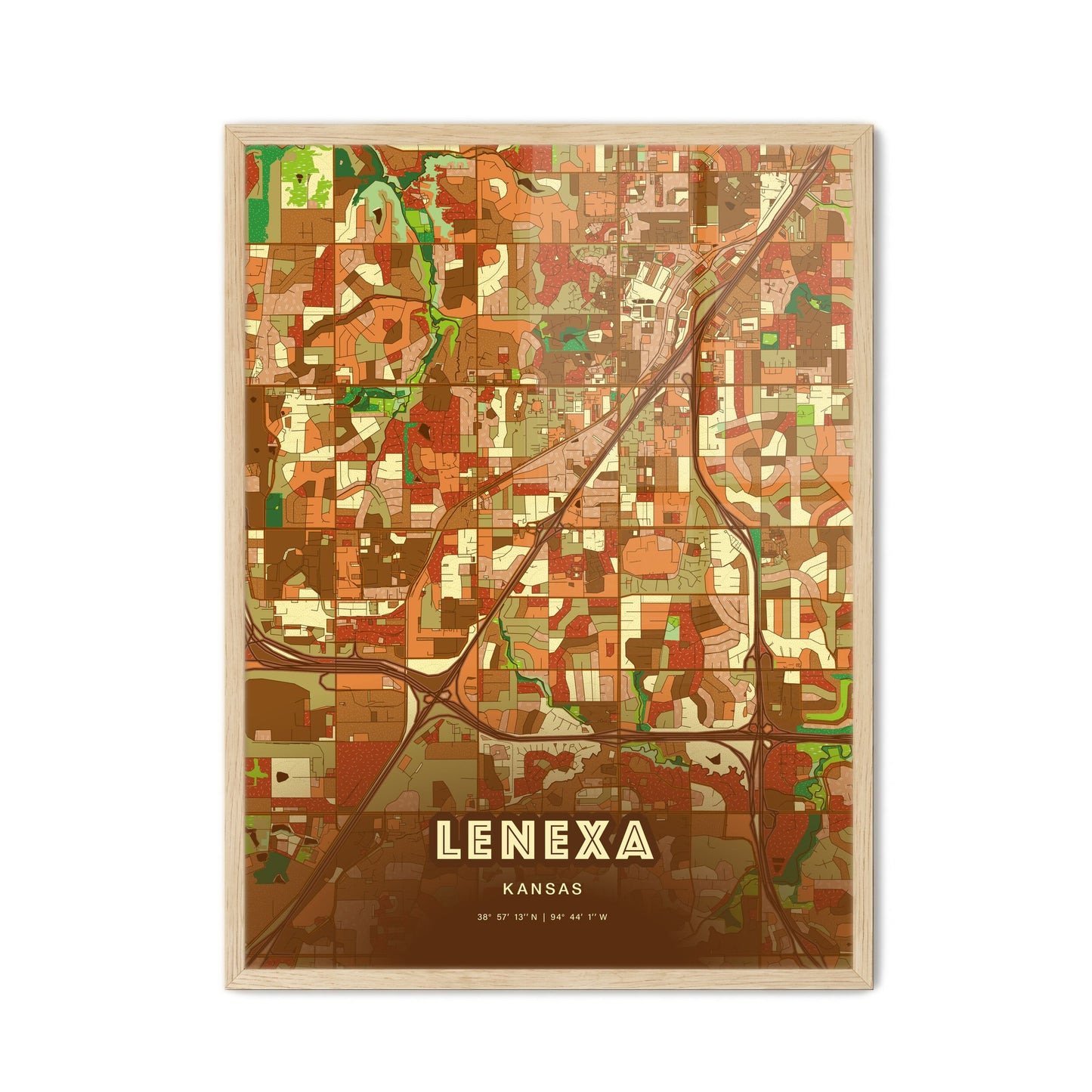 Colorful LENEXA KANSAS Fine Art Map Farmhouse