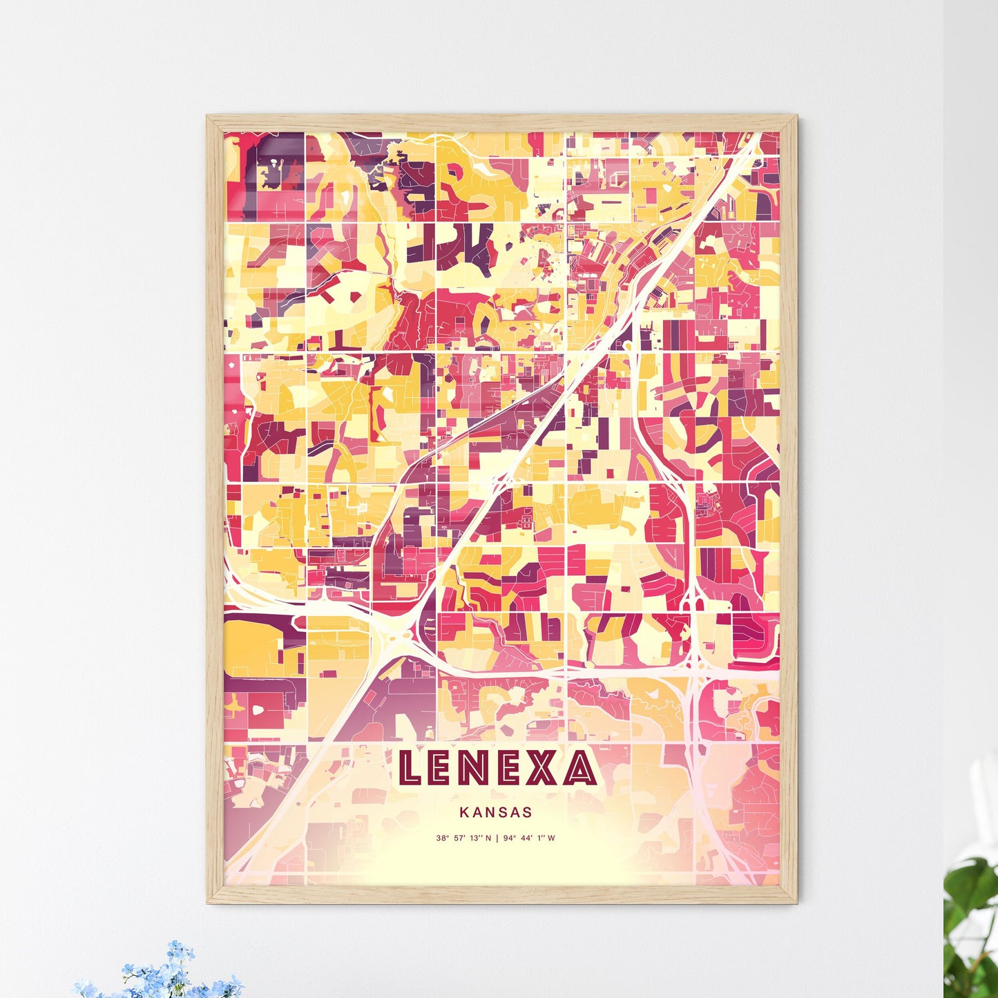 Colorful LENEXA KANSAS Fine Art Map Hot Red