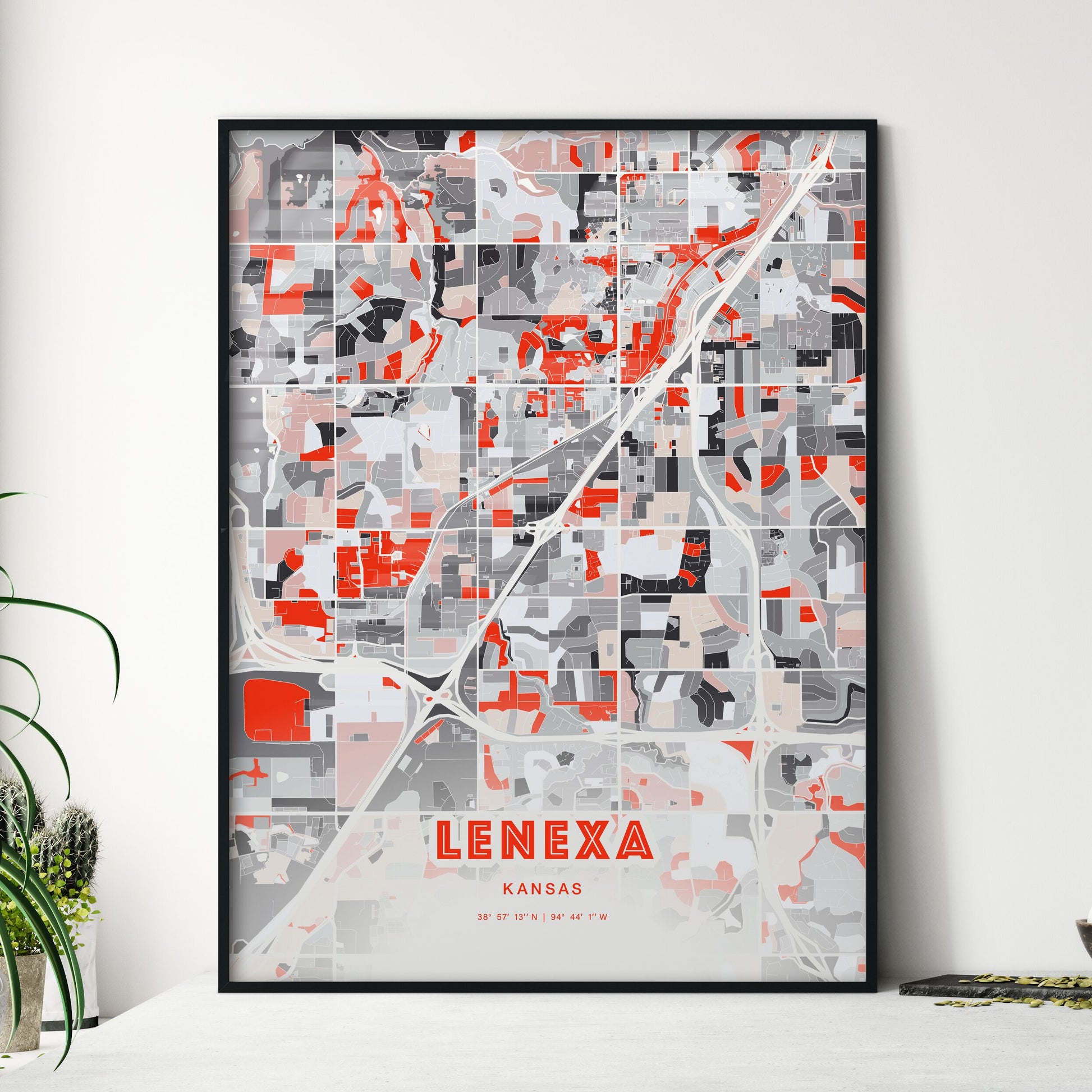 Colorful LENEXA KANSAS Fine Art Map Modern