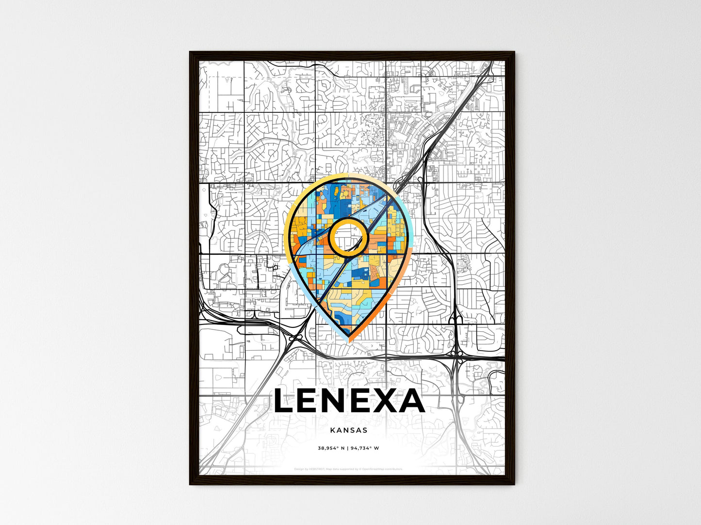 LENEXA KANSAS minimal art map with a colorful icon. Where it all began, Couple map gift. Style 1