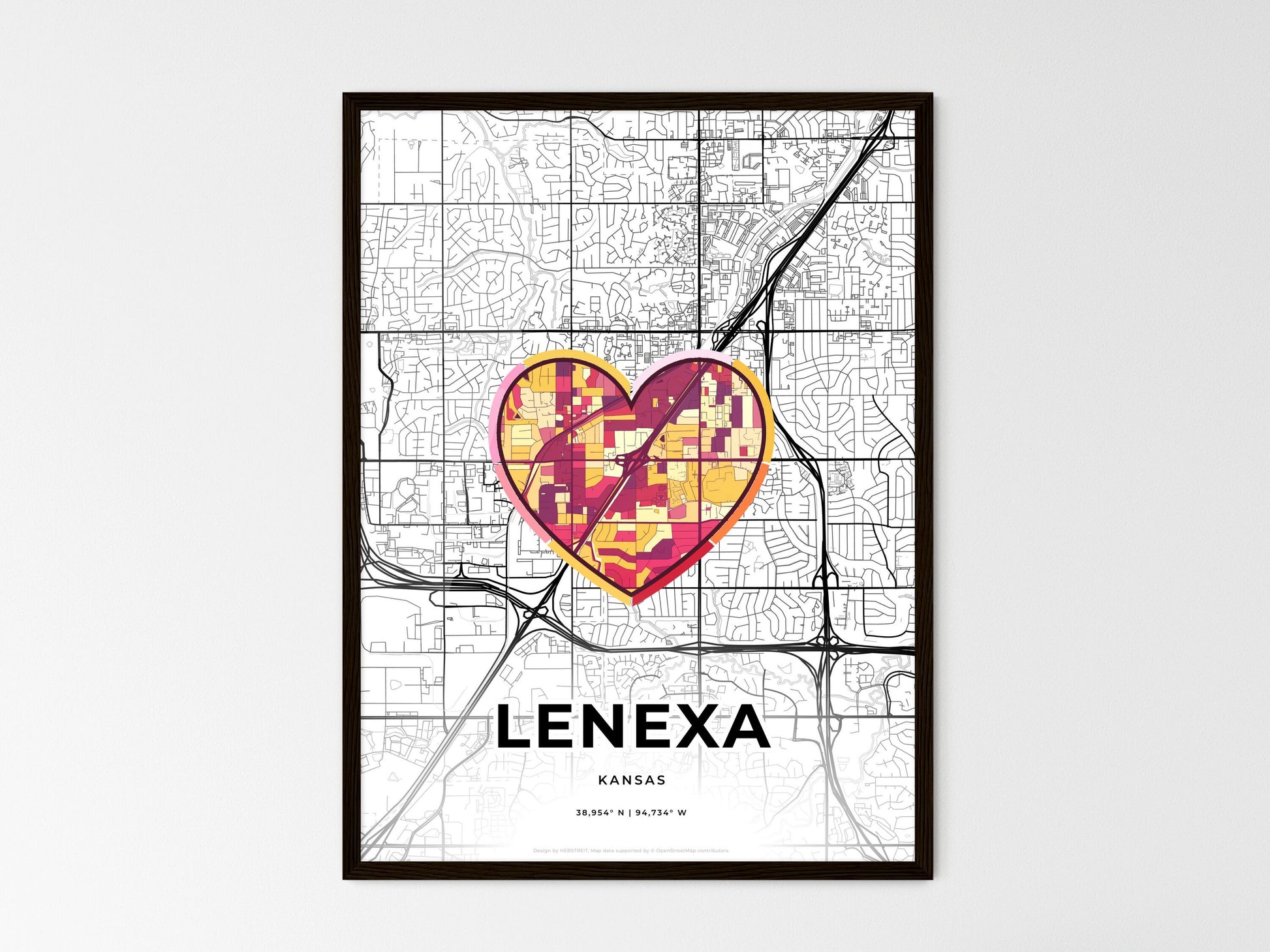 LENEXA KANSAS minimal art map with a colorful icon. Where it all began, Couple map gift. Style 2
