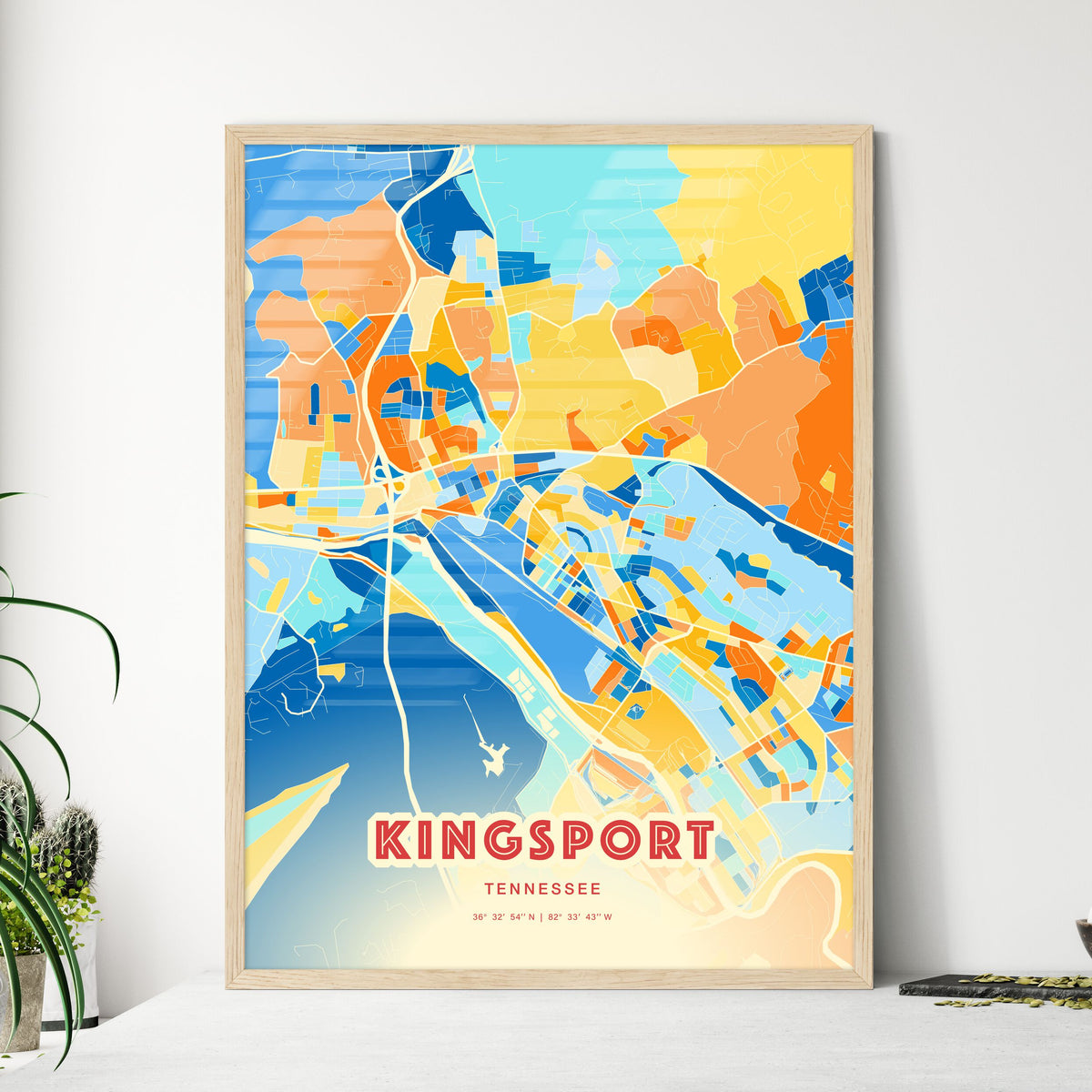 Colorful KINGSPORT TENNESSEE Fine Art Map Blue Orange