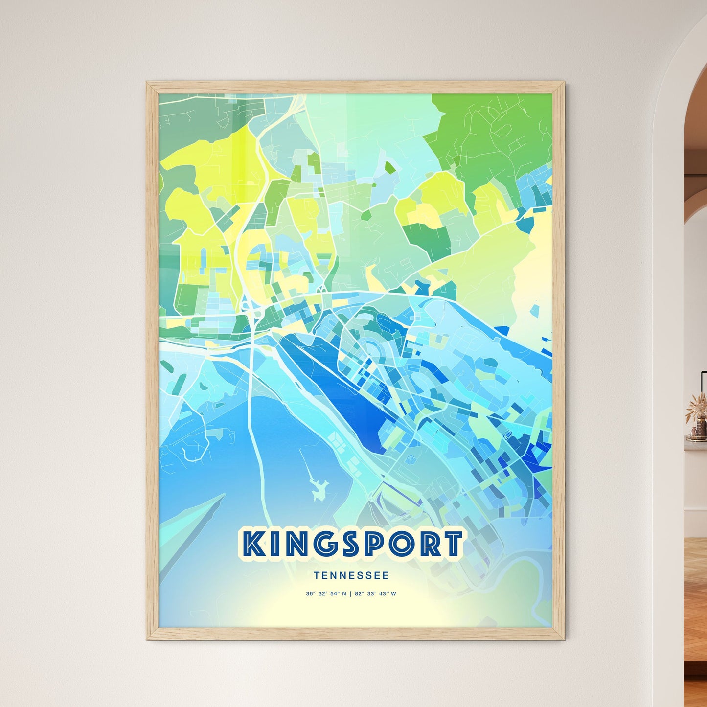 Colorful KINGSPORT TENNESSEE Fine Art Map Cool Blue