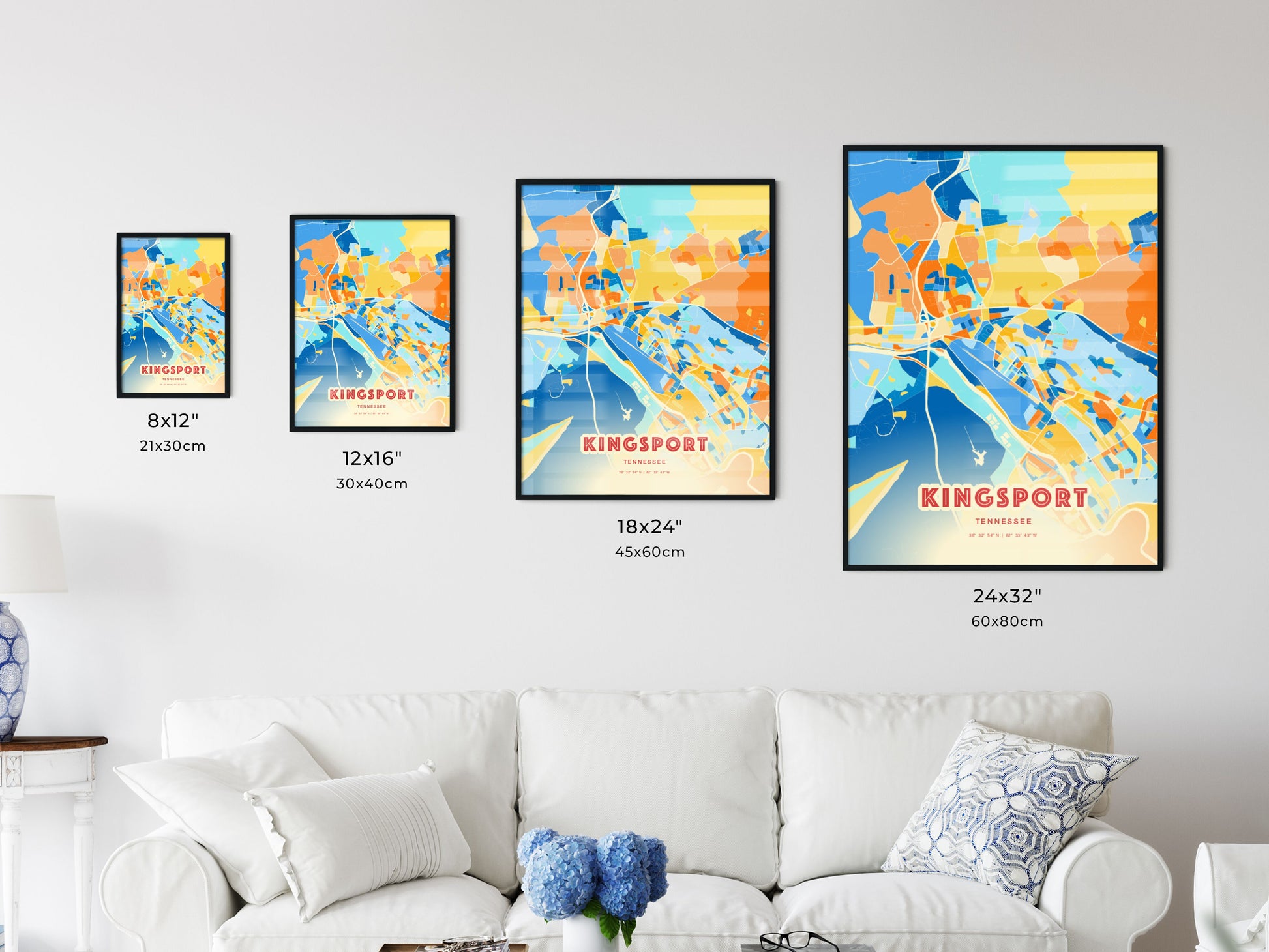 Colorful KINGSPORT TENNESSEE Fine Art Map Blue Orange