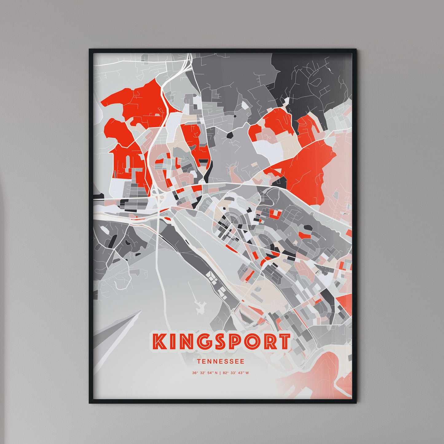 Colorful KINGSPORT TENNESSEE Fine Art Map Modern