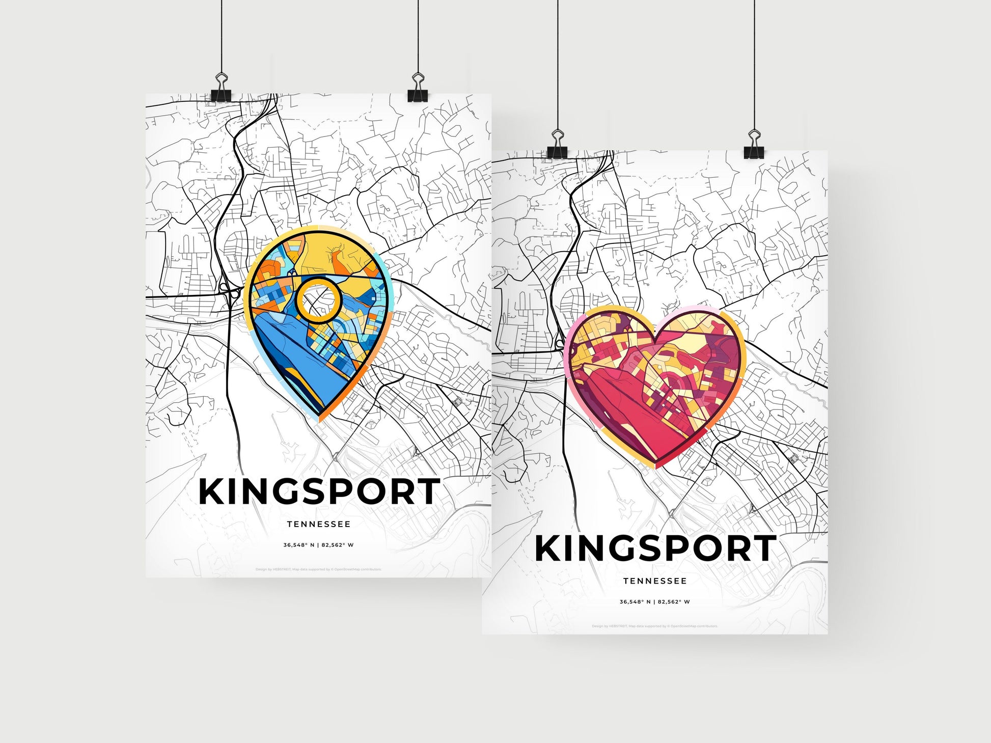 KINGSPORT TENNESSEE minimal art map with a colorful icon. Where it all began, Couple map gift.