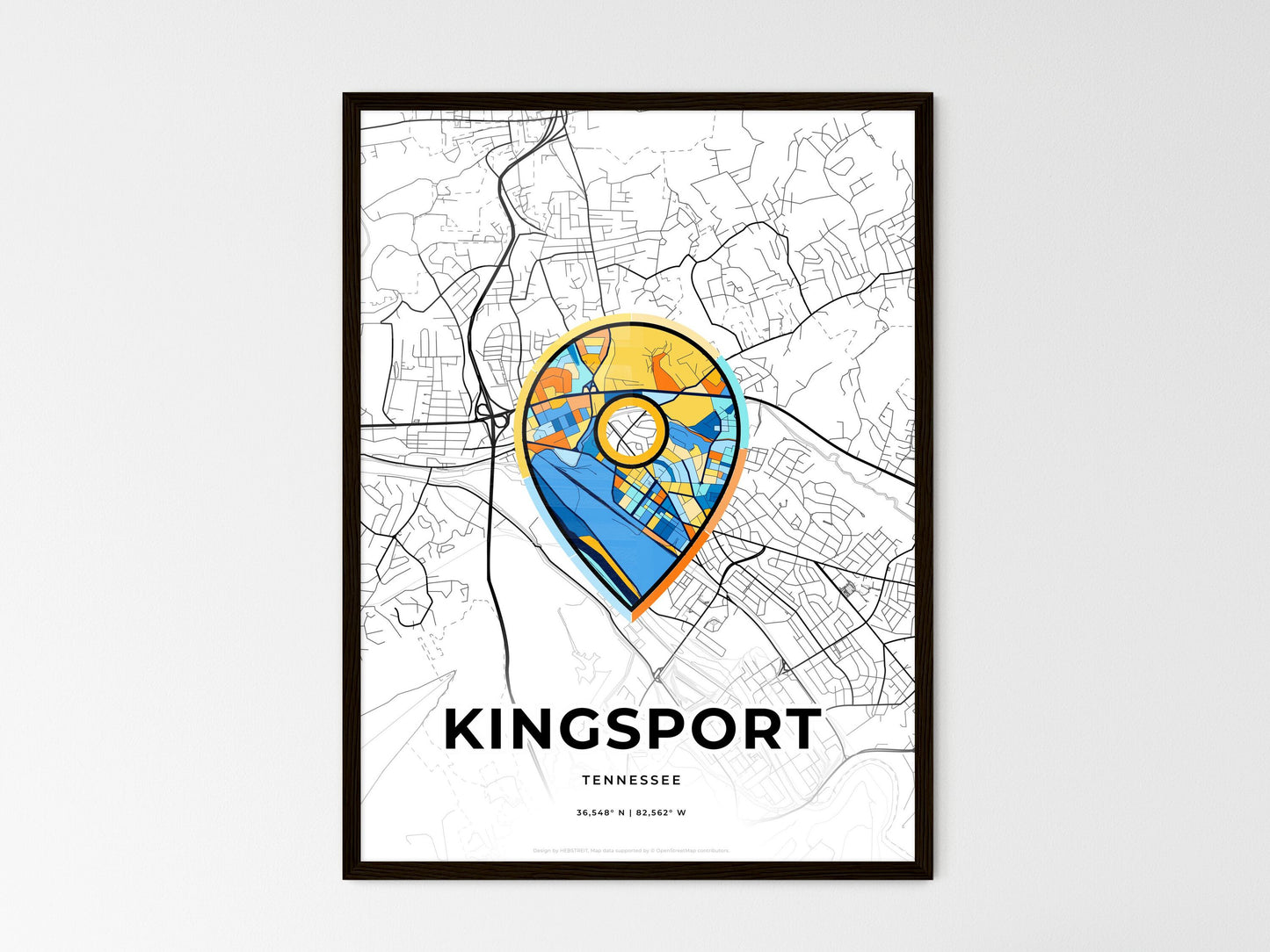 KINGSPORT TENNESSEE minimal art map with a colorful icon. Where it all began, Couple map gift. Style 1