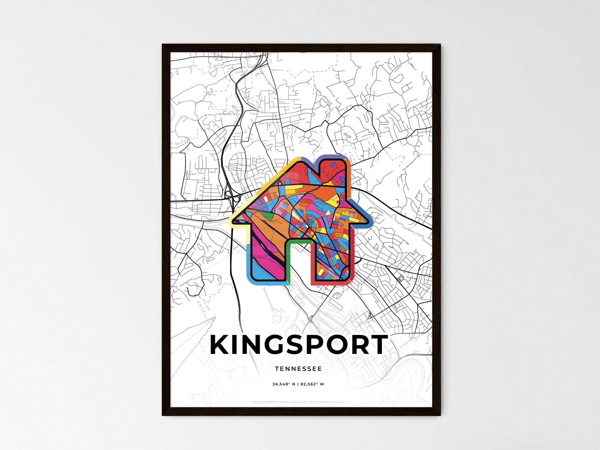 KINGSPORT TENNESSEE minimal art map with a colorful icon. Where it all began, Couple map gift. Style 3