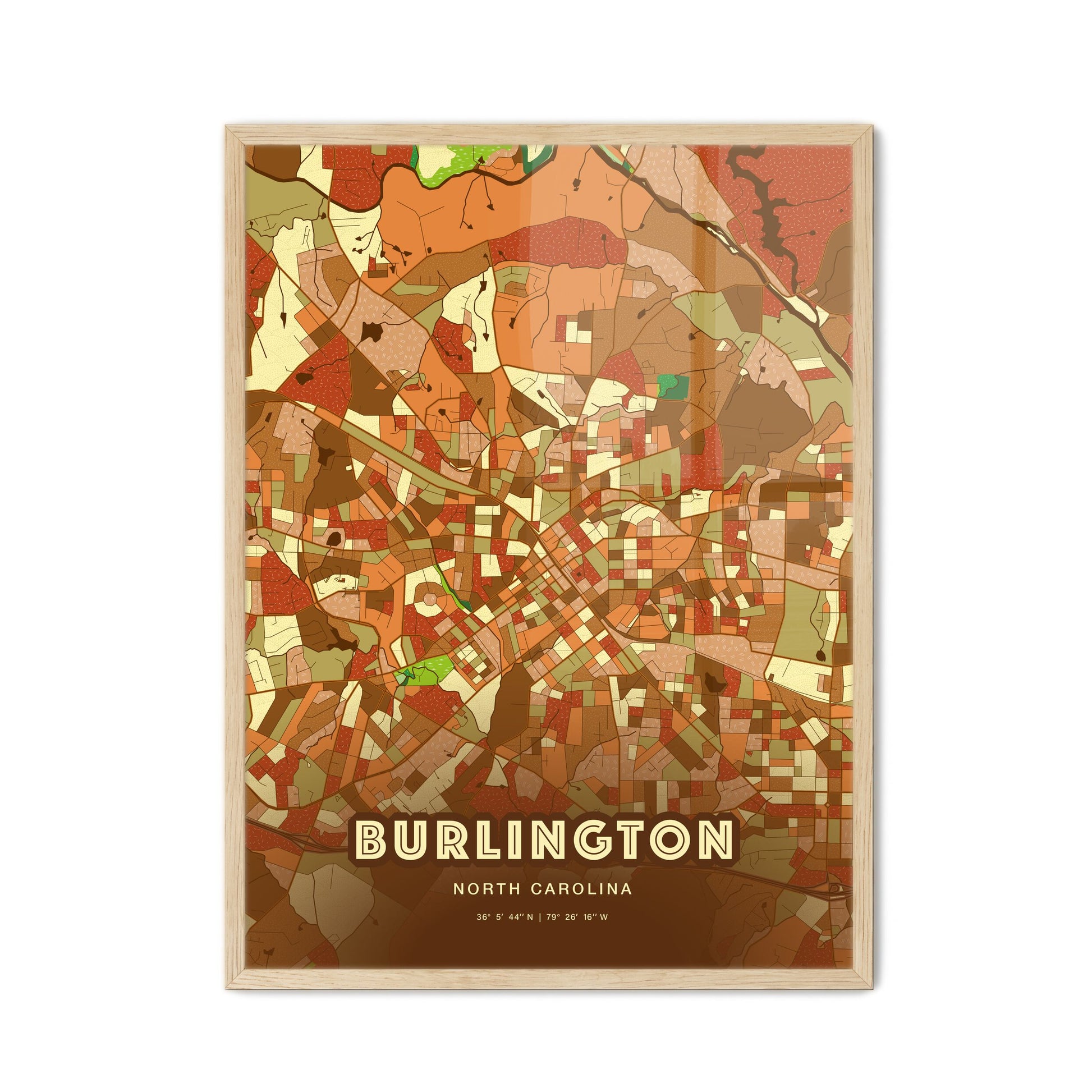 Colorful BURLINGTON NORTH CAROLINA Fine Art Map Farmhouse