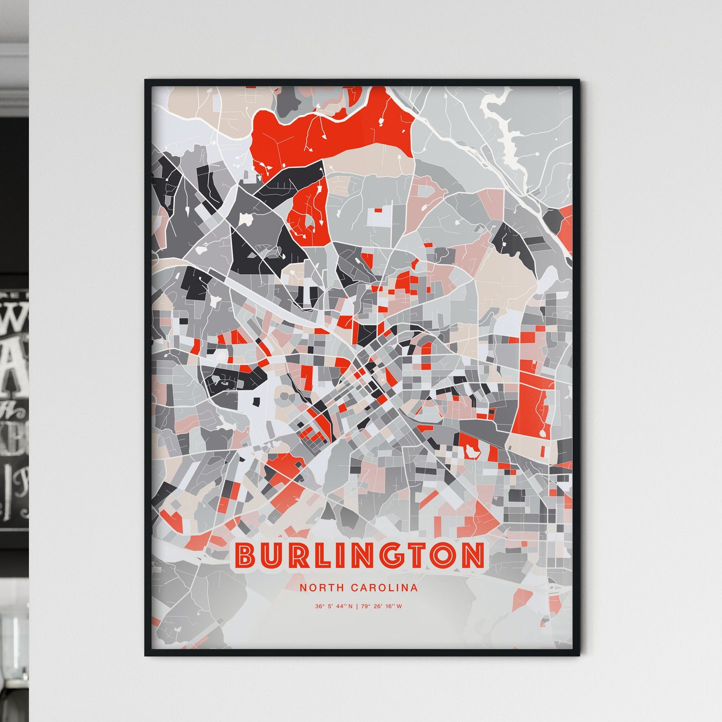 Colorful BURLINGTON NORTH CAROLINA Fine Art Map Modern