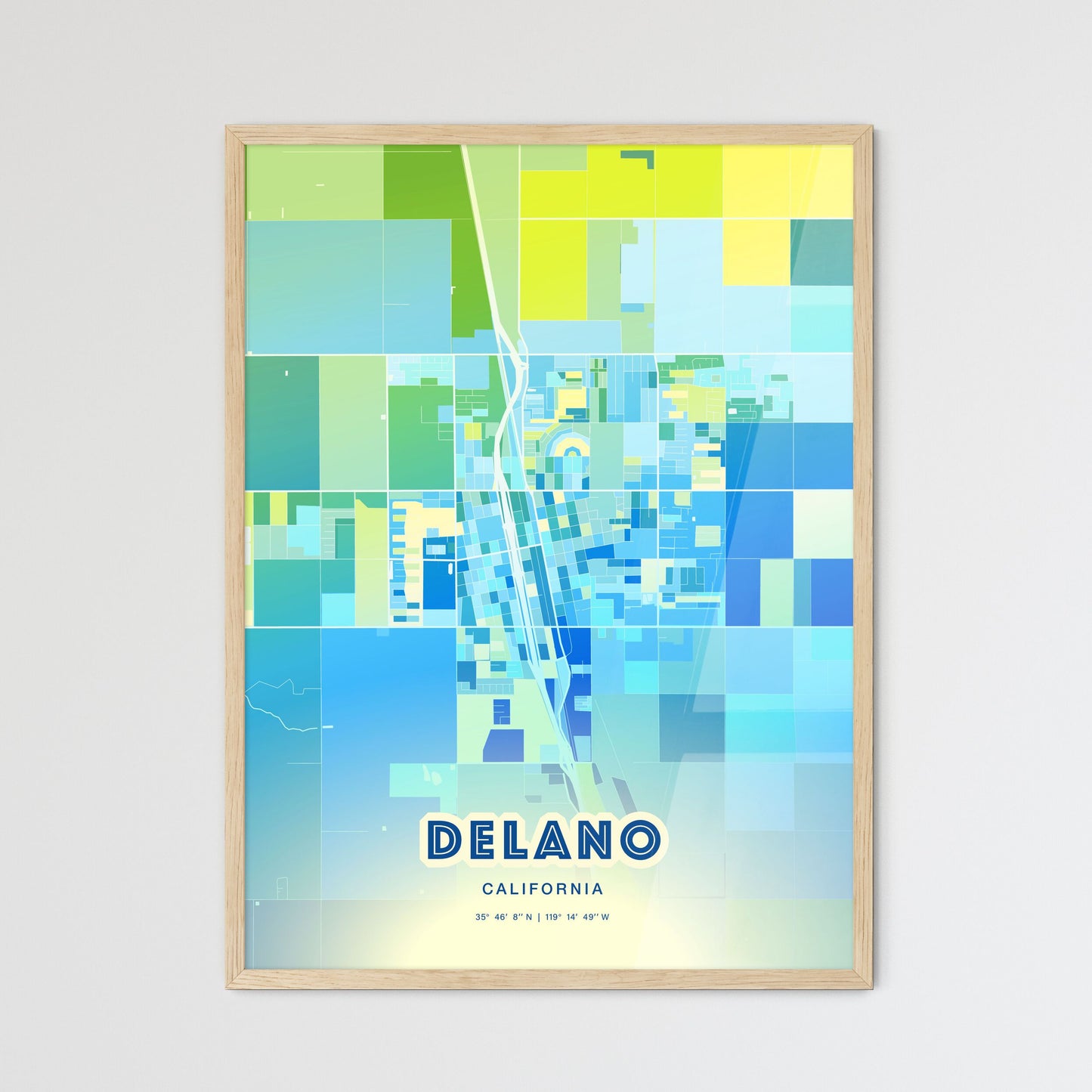 Colorful DELANO CALIFORNIA Fine Art Map Cool Blue