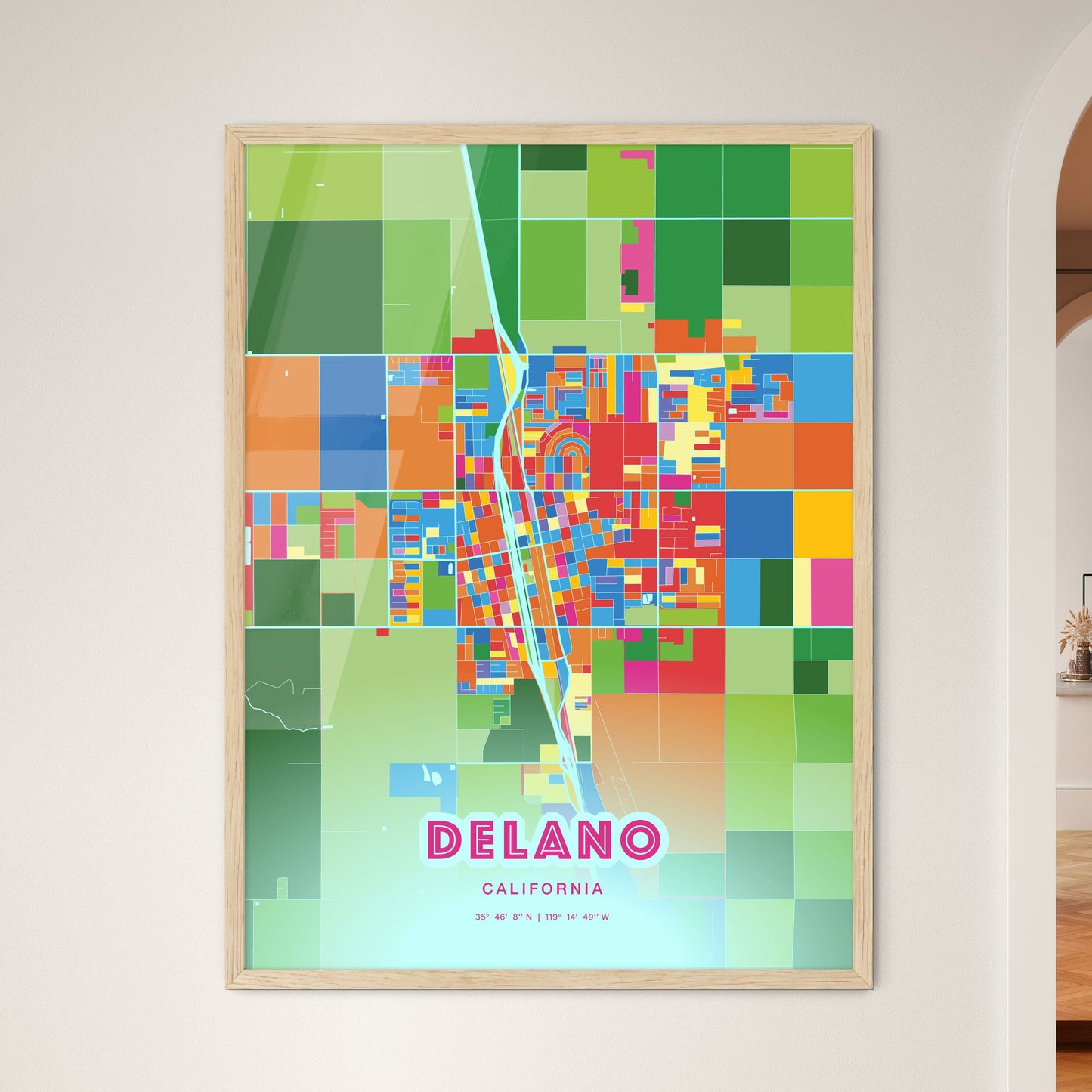 Colorful DELANO CALIFORNIA Fine Art Map Crazy Colors