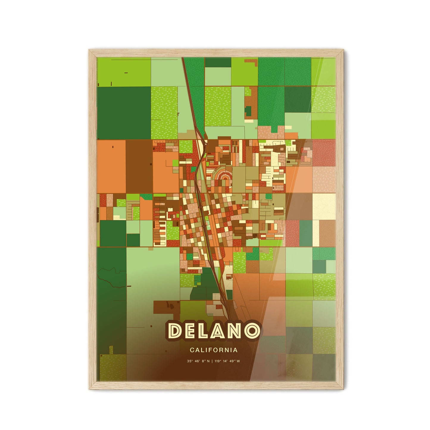 Colorful DELANO CALIFORNIA Fine Art Map Farmhouse