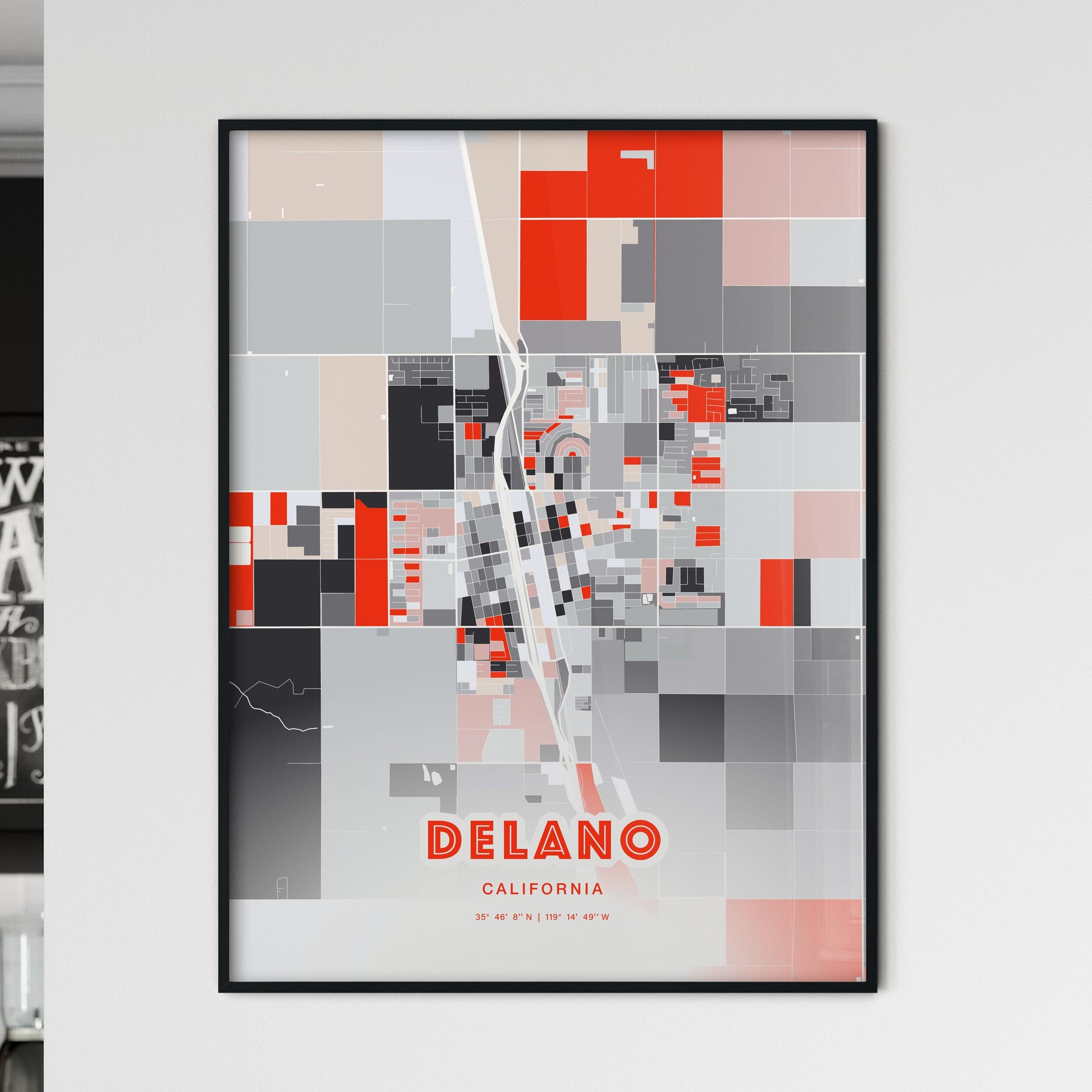 Colorful DELANO CALIFORNIA Fine Art Map Modern