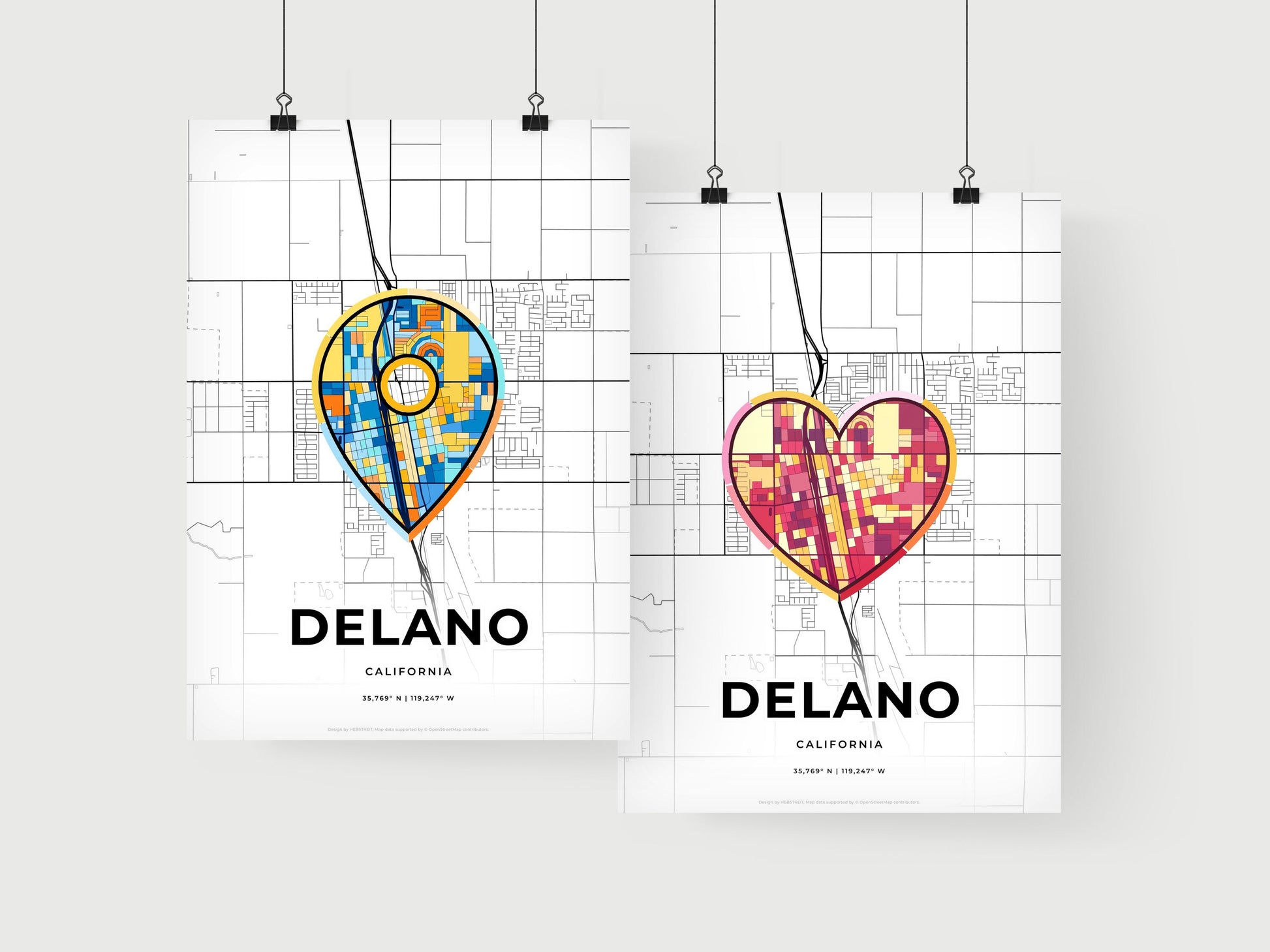 DELANO CALIFORNIA minimal art map with a colorful icon. Where it all began, Couple map gift.