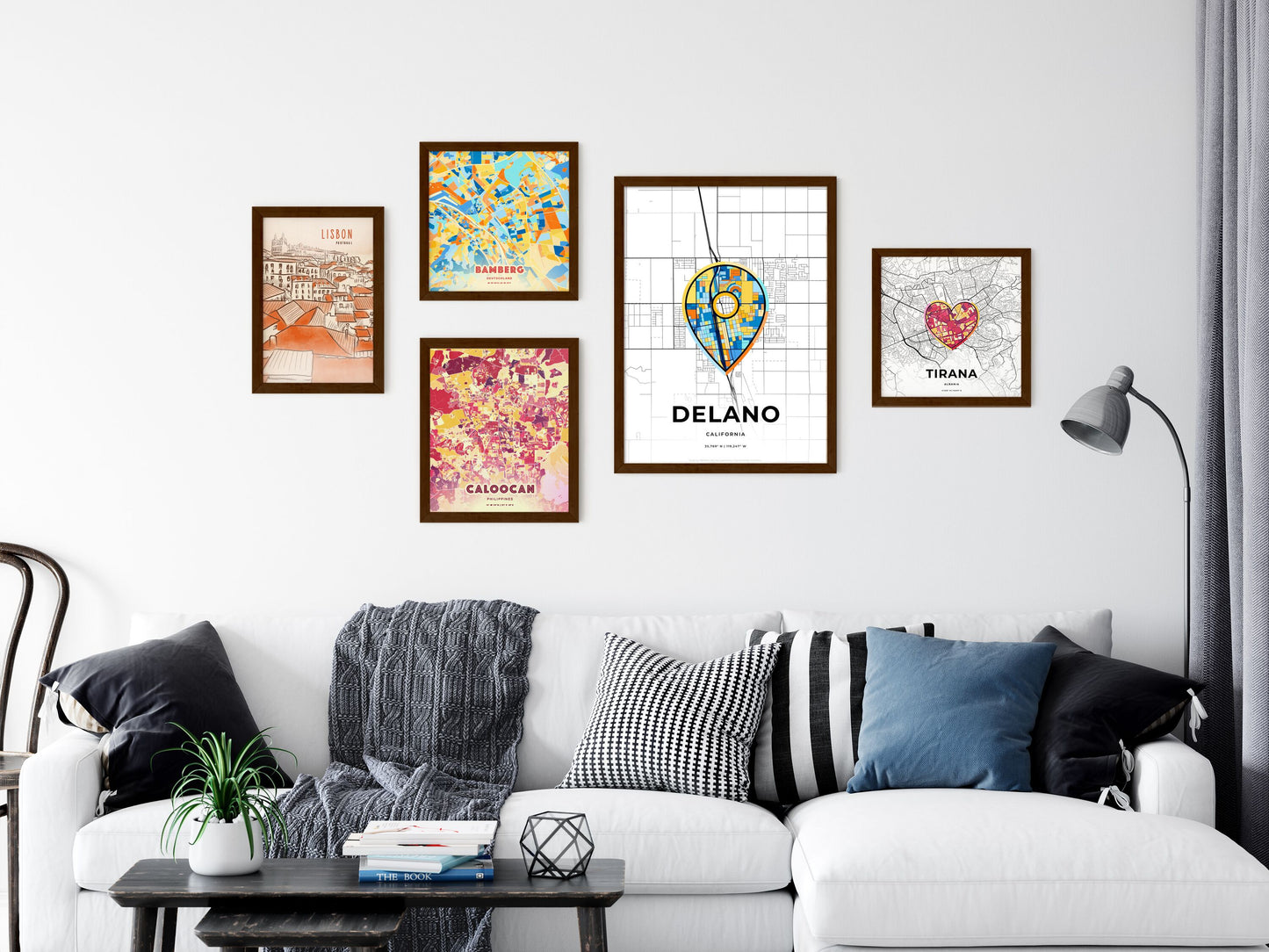 DELANO CALIFORNIA minimal art map with a colorful icon. Where it all began, Couple map gift.