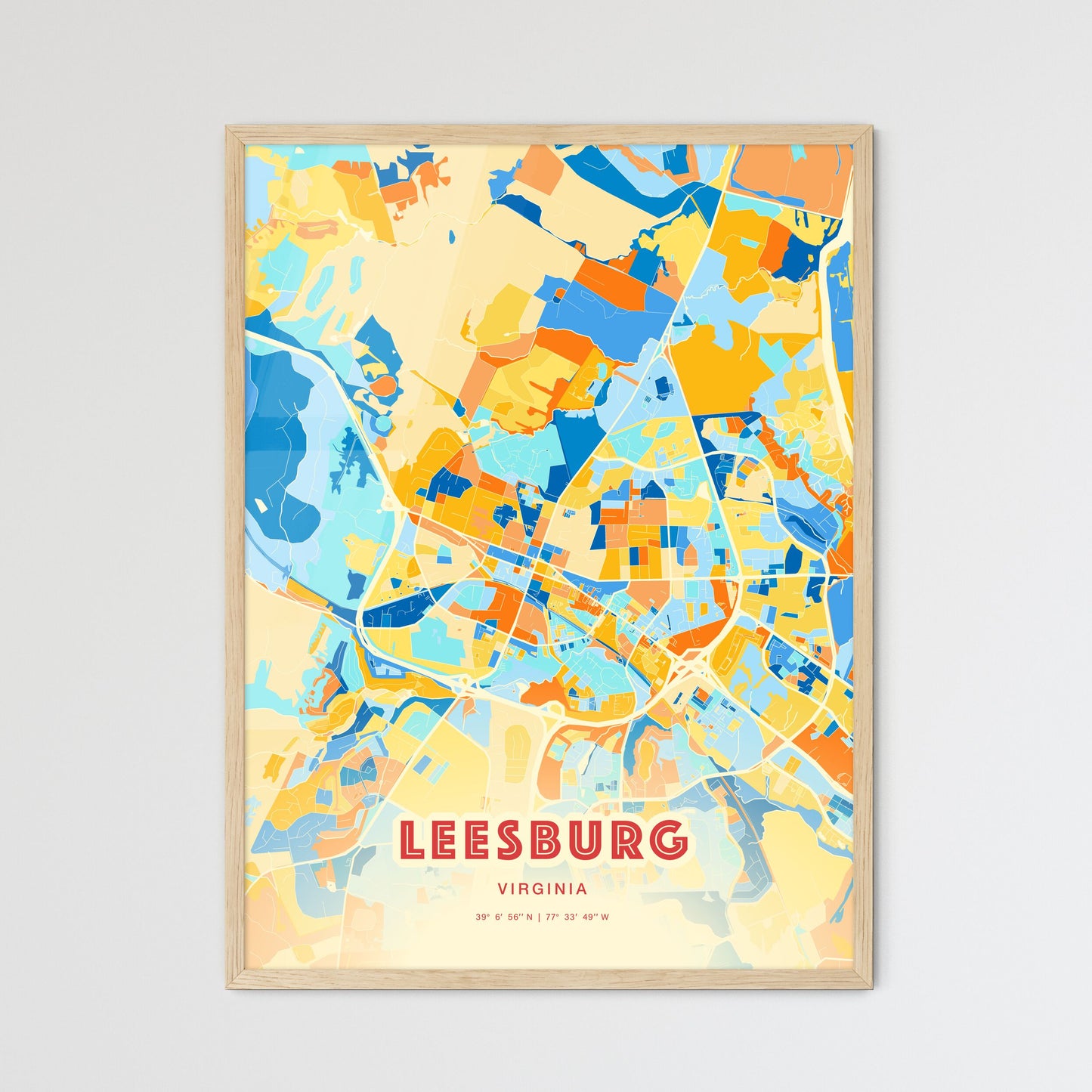 Colorful LEESBURG VIRGINIA Fine Art Map Blue Orange