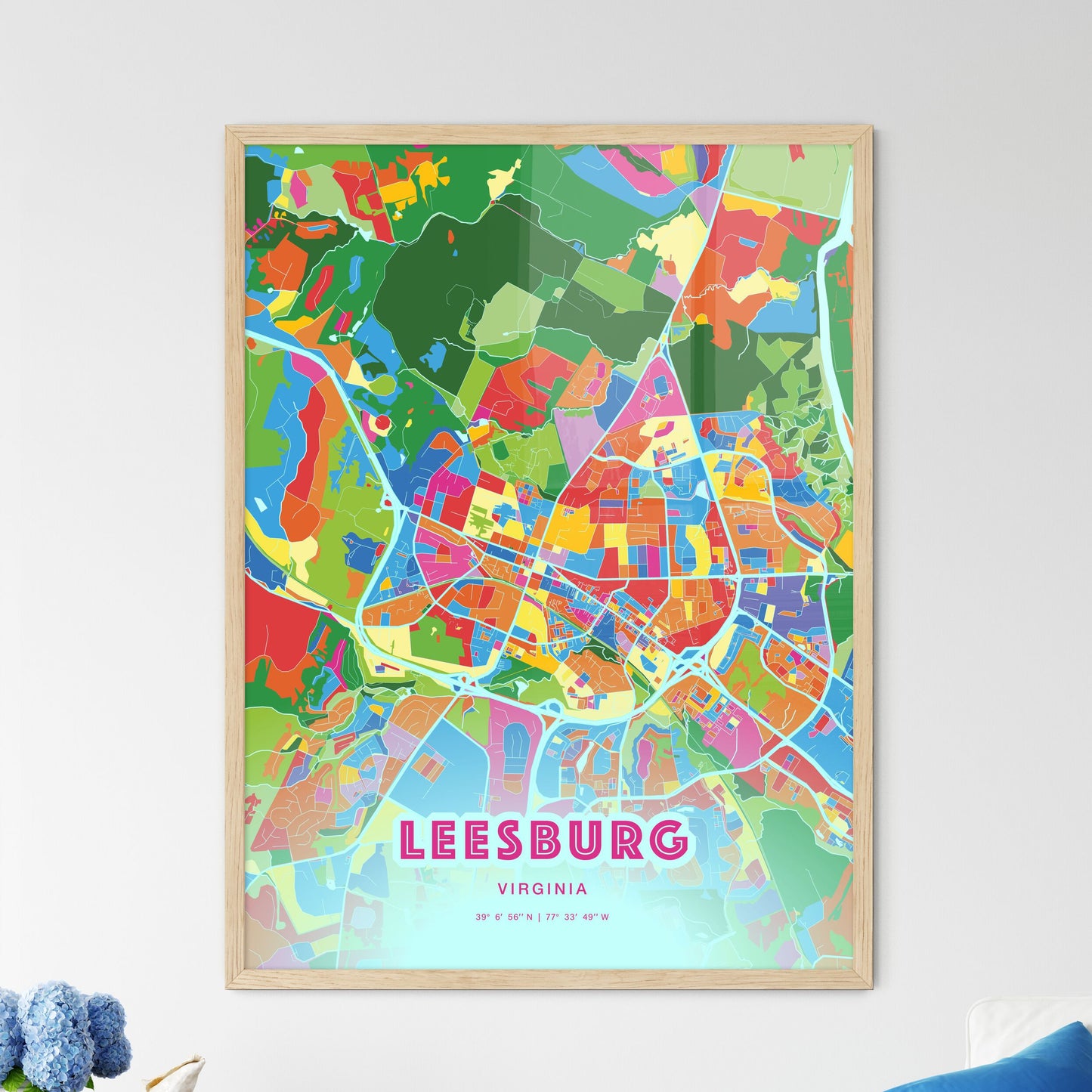 Colorful LEESBURG VIRGINIA Fine Art Map Crazy Colors