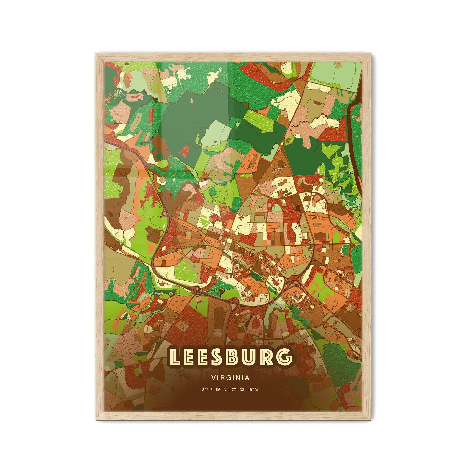 Colorful LEESBURG VIRGINIA Fine Art Map Farmhouse