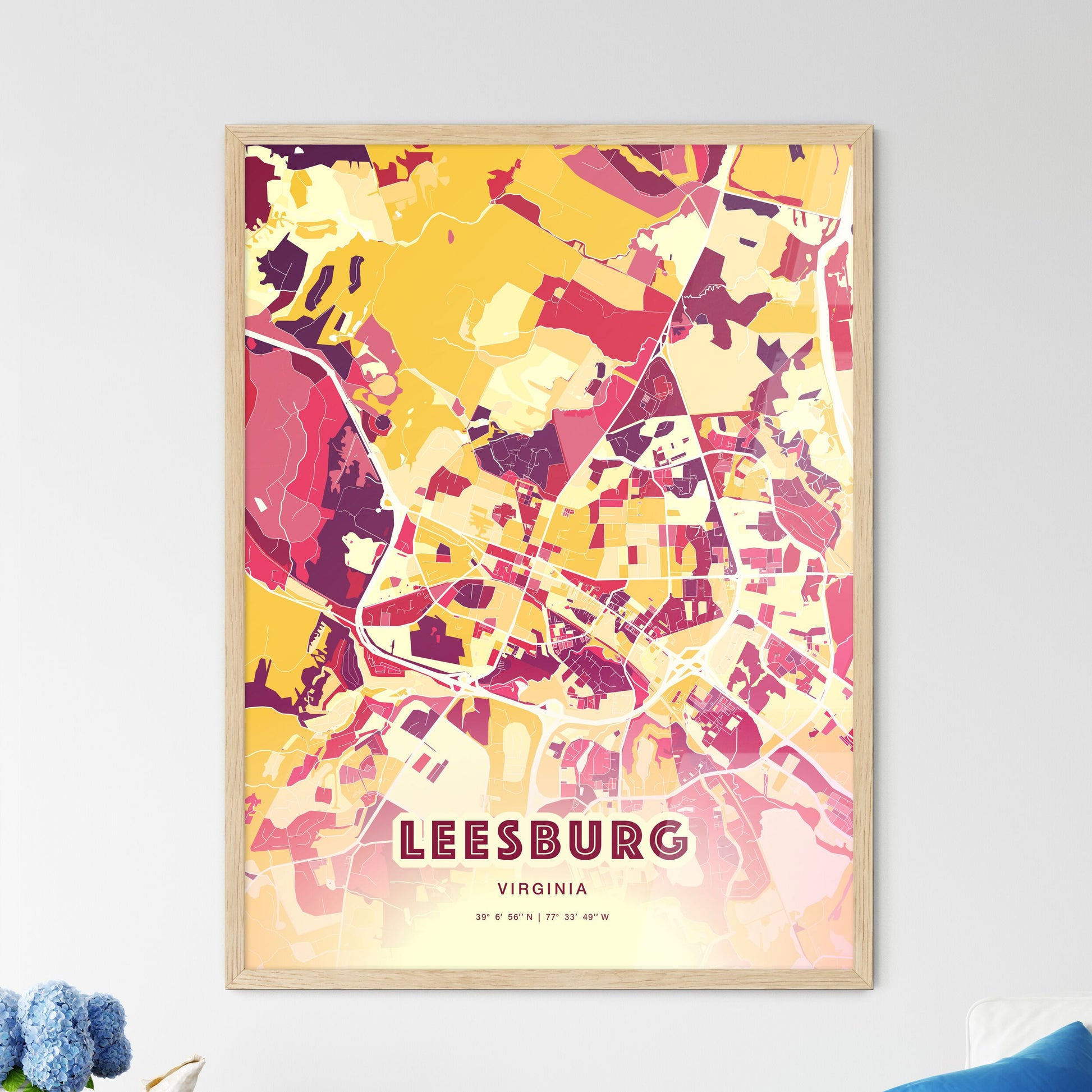 Colorful LEESBURG VIRGINIA Fine Art Map Hot Red