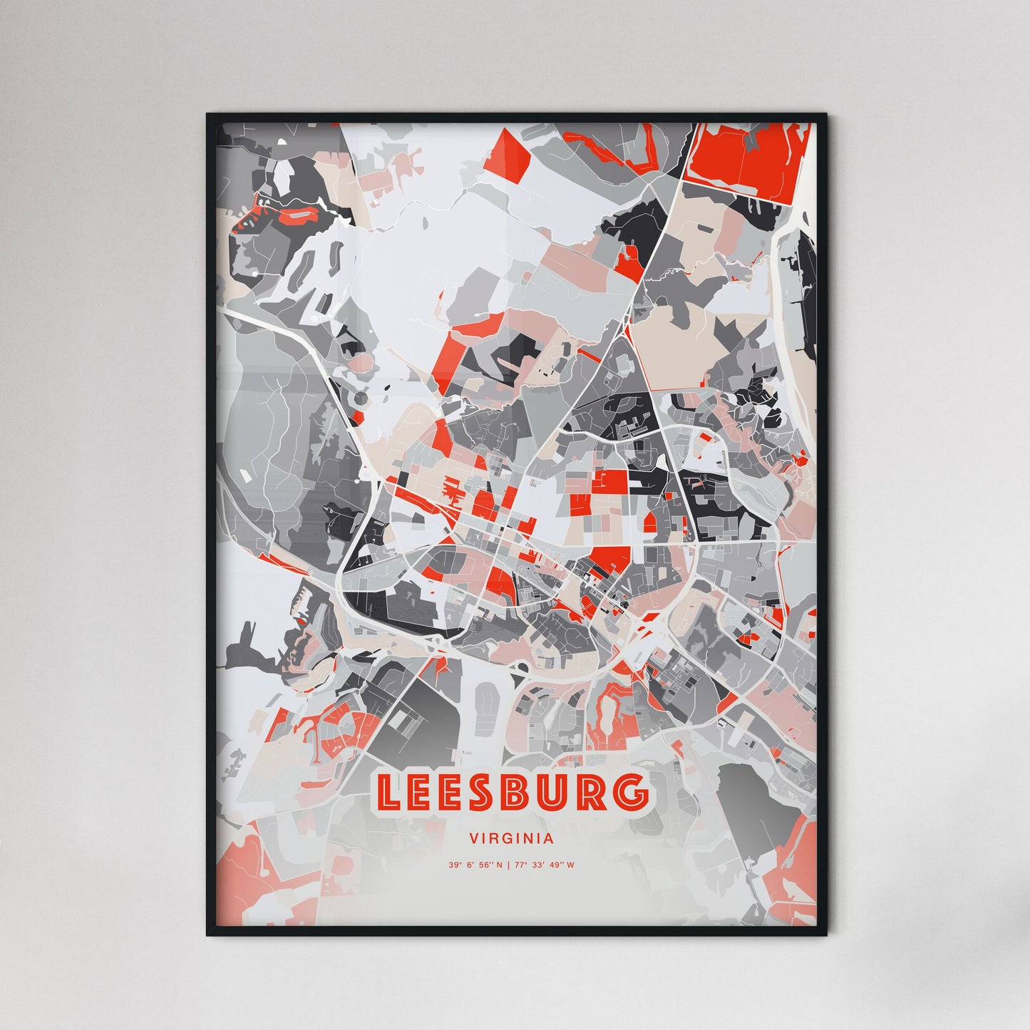 Colorful LEESBURG VIRGINIA Fine Art Map Modern