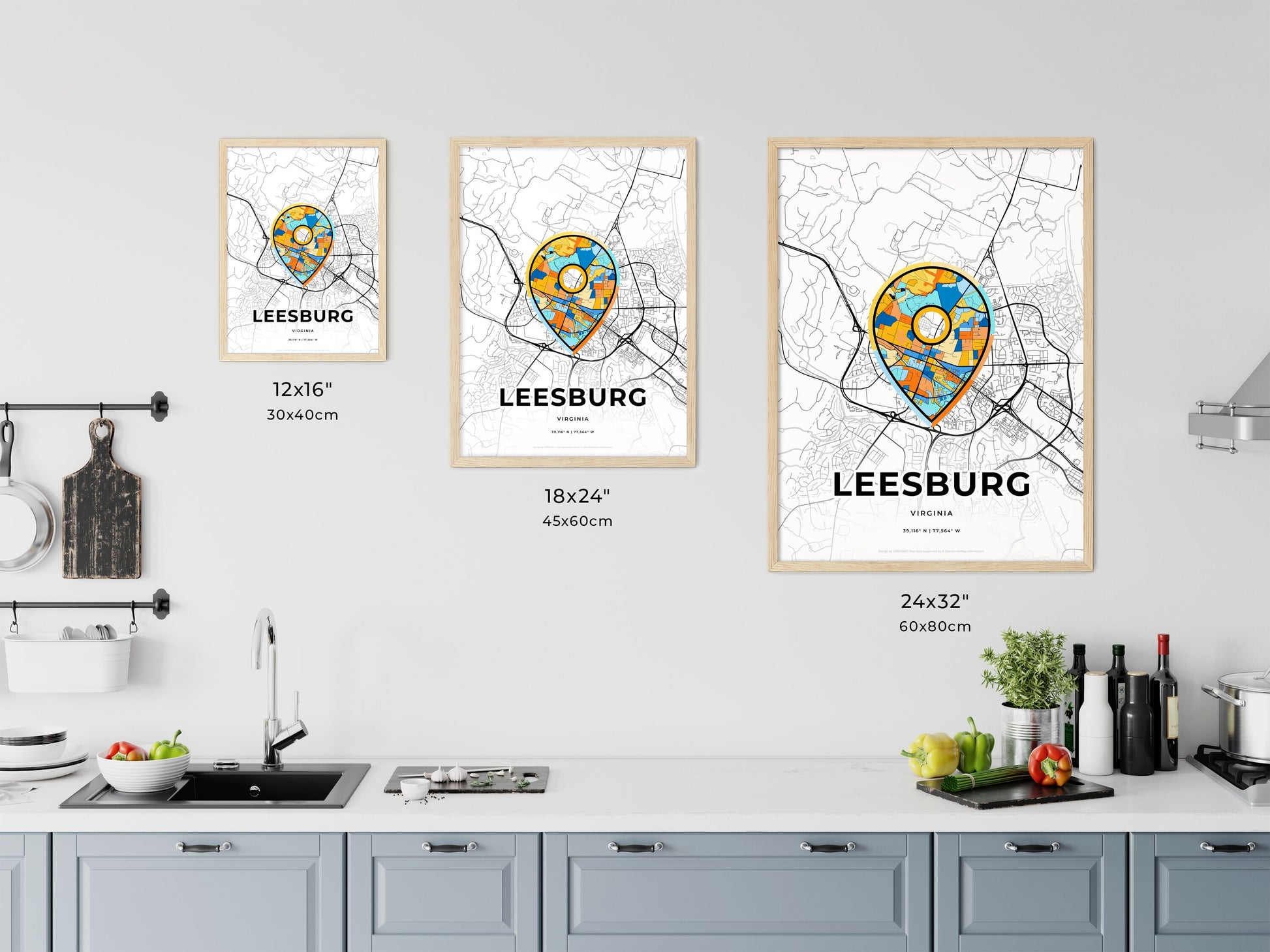 LEESBURG VIRGINIA minimal art map with a colorful icon. Where it all began, Couple map gift.